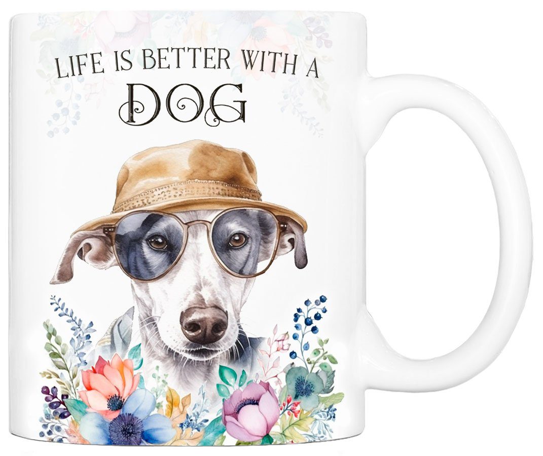 Cadouri Tasse Hundefreunde, bedruckt, handgefertigt, mit Hunderasse, WHIPPET - beidseitig Geschenk, für Keramik, 330 Kaffeetasse ml