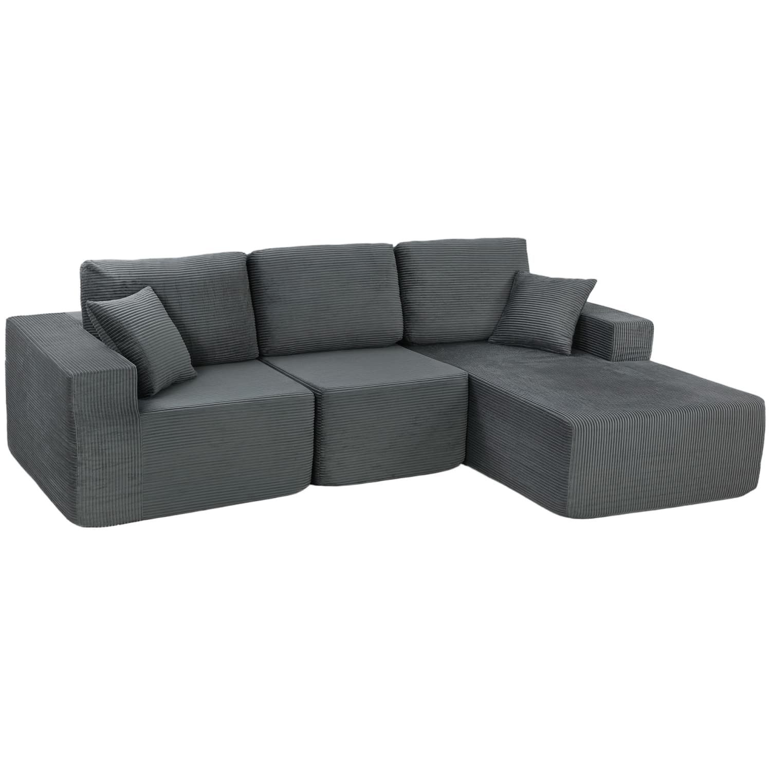 autolock Sofa Modulares Ecksofa, L-förmiges Sofa-Bett mit tiefem Sitz, Kompakt-Sofa mit breiten Armlehnen, 2 Kissen