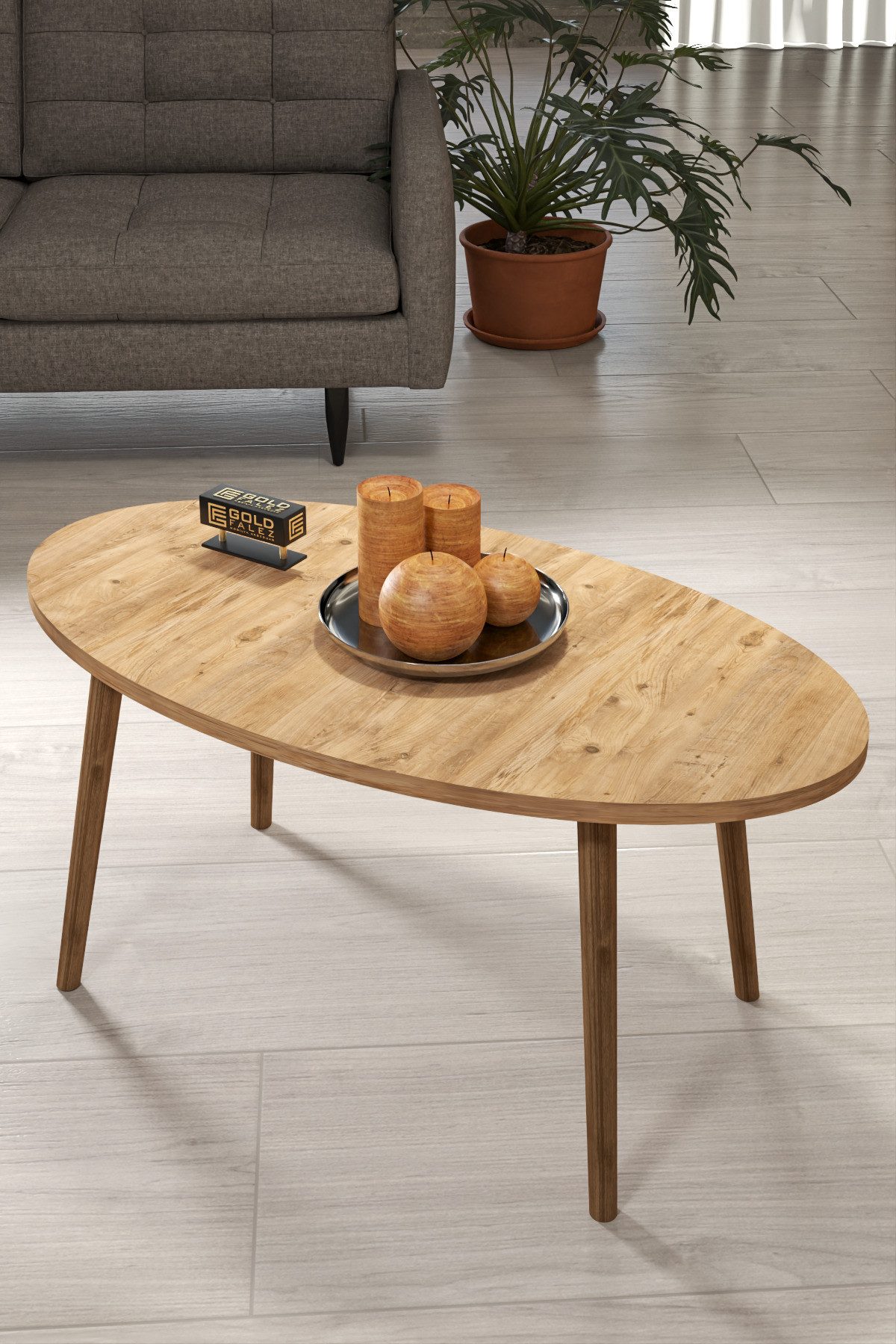 en.casa Couchtisch, oval, gedrechselte Holzbeine 89322087
