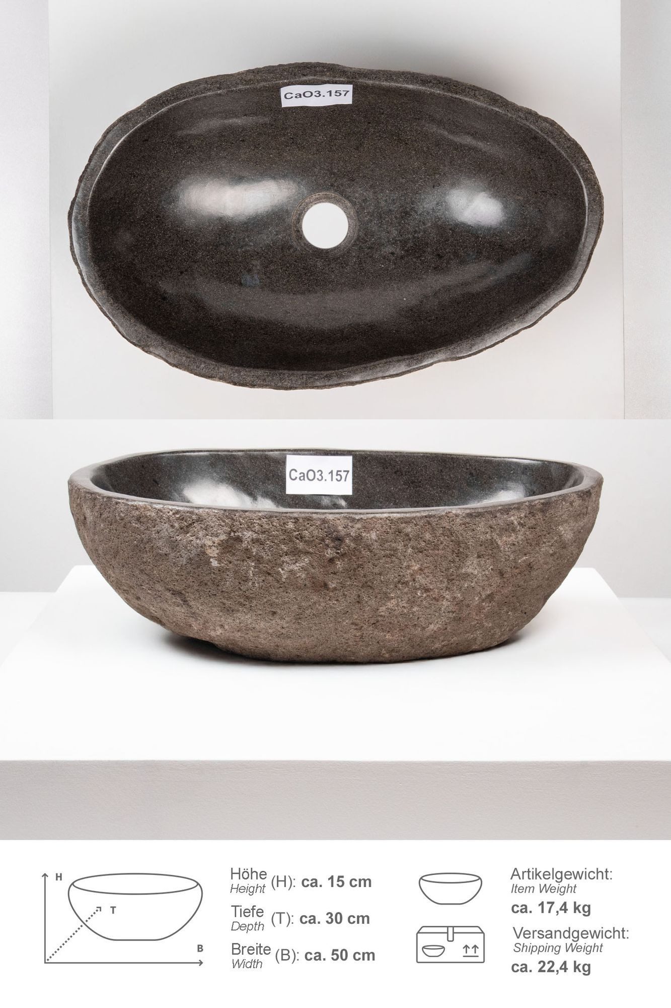 wohnfreuden Aufsatzwaschbecken Naturstein Waschbecken 50 cm oval (Kein Set), 101837_CaO3.157