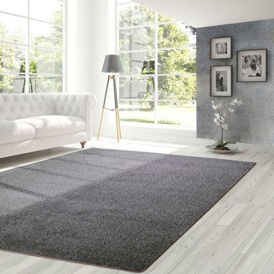 Veloursteppich Toulon Grau, Wohnteppich in verschiedenen Farben, Teppich,  Karat, Rechteckig, Höhe: 10 mm, 100% Polypropylen