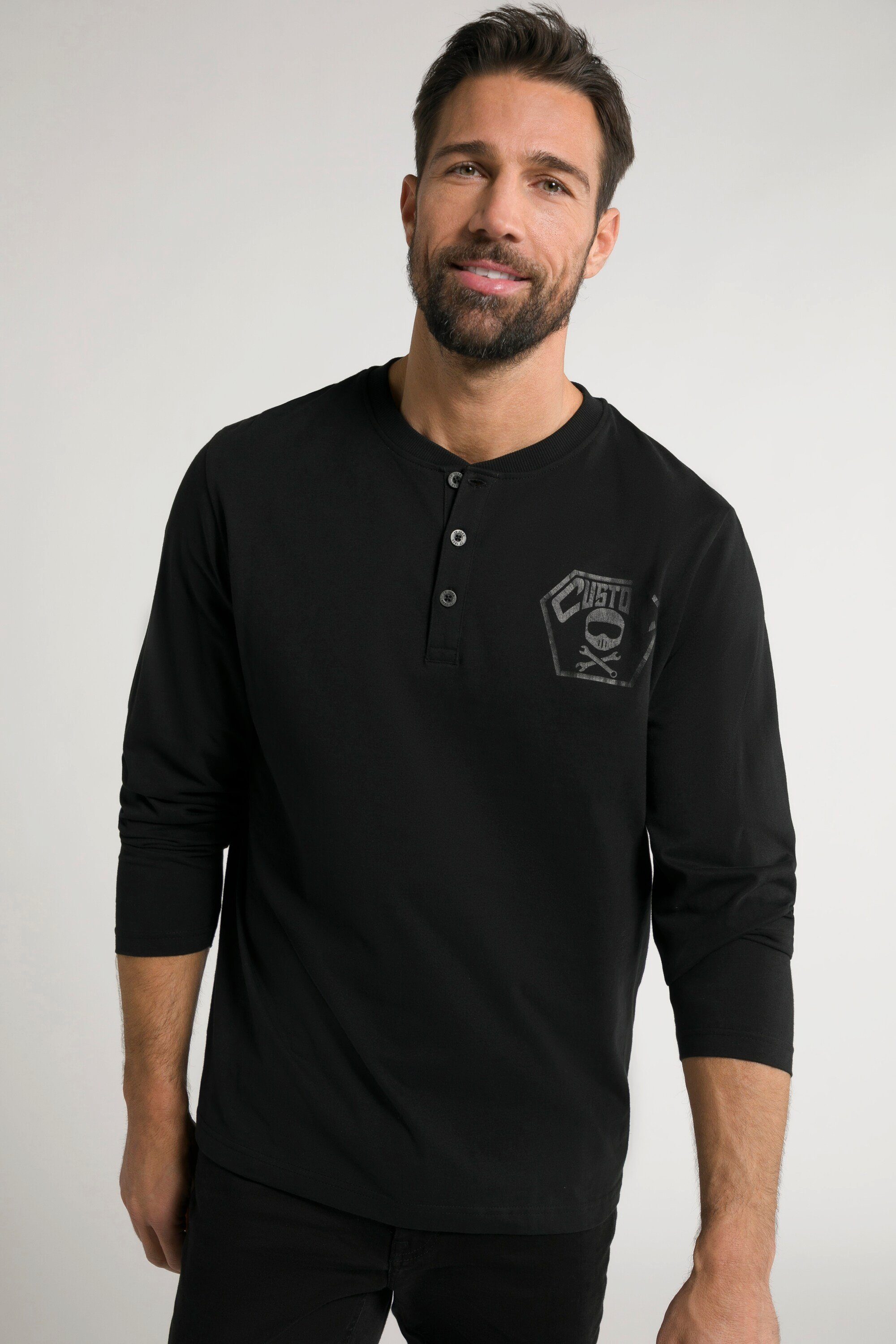 JP1880 Print T-Shirt Rücken Shirt Knopfleiste Langarm Henley