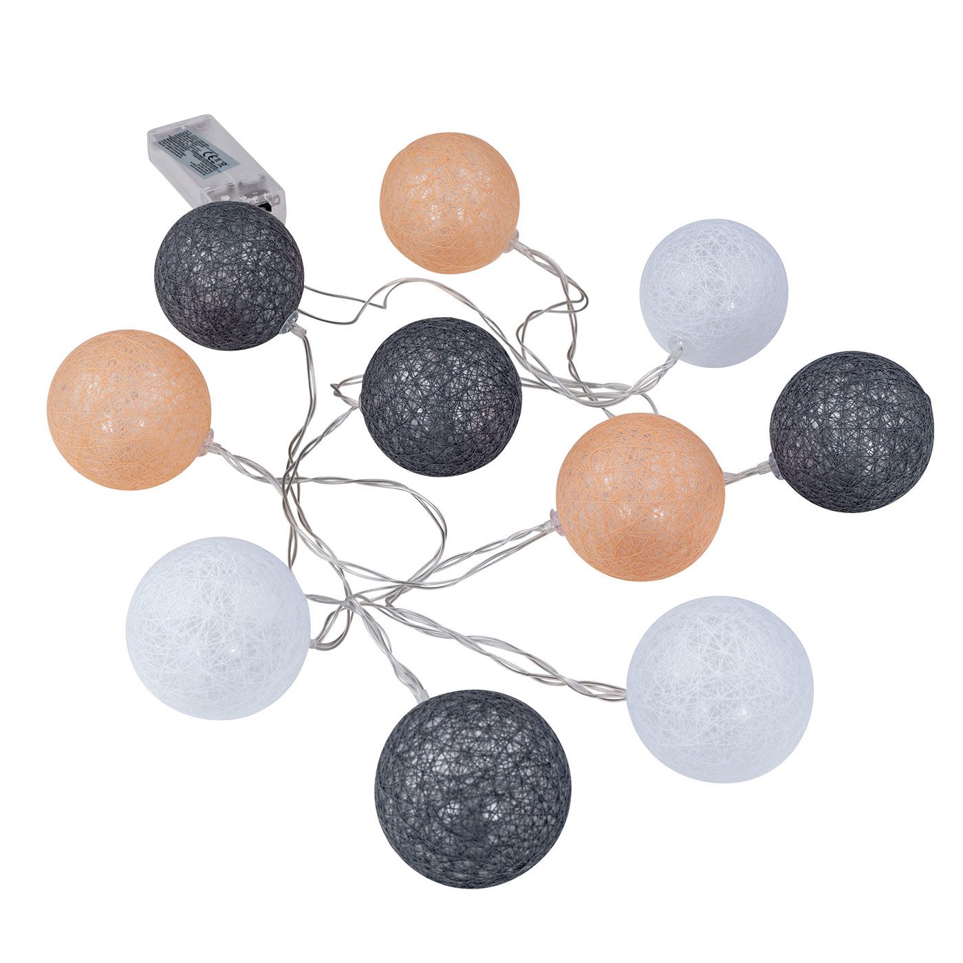 Levandeo® Lichterkette, 10er Lichterkette LED Kugeln Lampions Baumwolle Orange Weiß Cotton