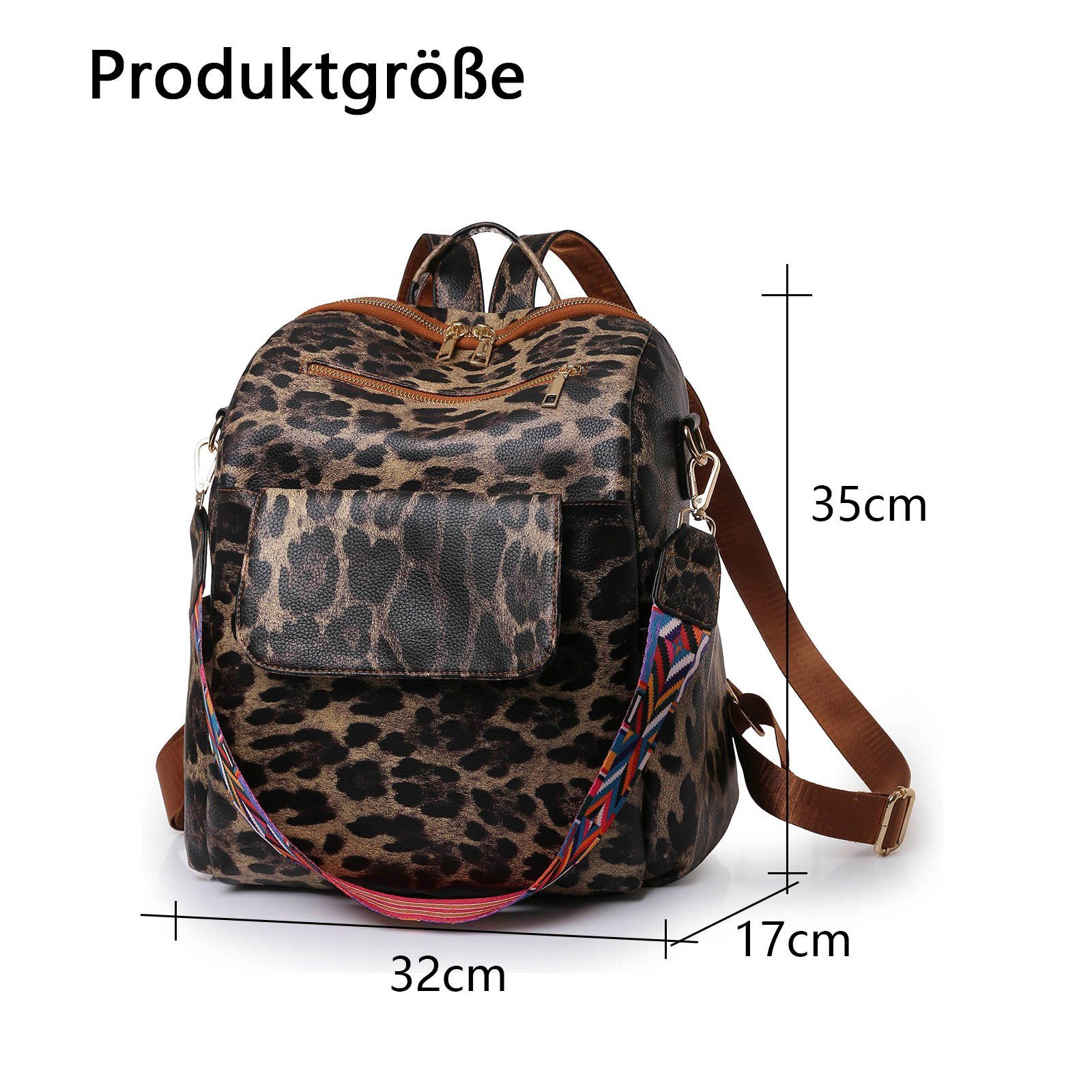 Notebook Reisen Damen Laptop cm, Schultertasche, Teenager Freizeit Schule Herren Rucksack), Laptoprucksack Schulrucksack Lederrucksack Tasche, Rucksack Reiserucksack Business Leder Vintage, Jungen Leopard REDOM Arbeit für (32x35x17