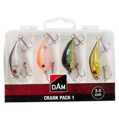 DAM Fishing Kunstköder Crank Pack Inc. Box 3-5cm 4 Wobbler für Süß und Salzwasser, (Spar-Set), Pro Packung 2 Wobbler mit Gewicht