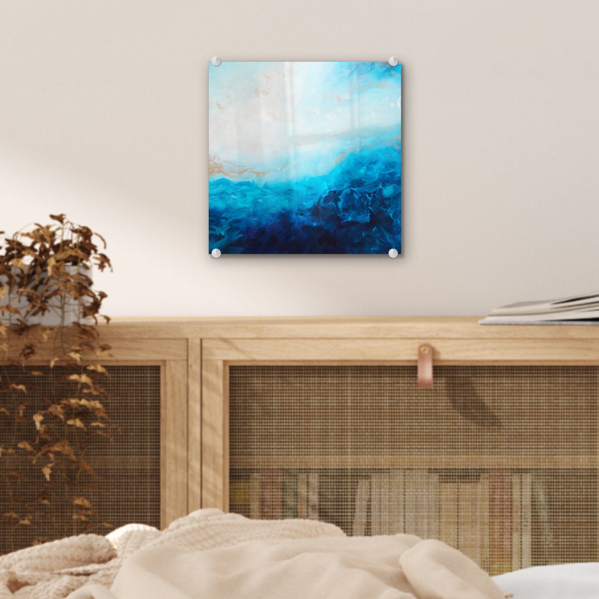 Bilder Wanddekoration Glas - (1 Wandbild Acrylglasbild Foto Farbe, auf Blau St), - Glasbilder MuchoWow - Meer - Glas - auf Abstrakt -