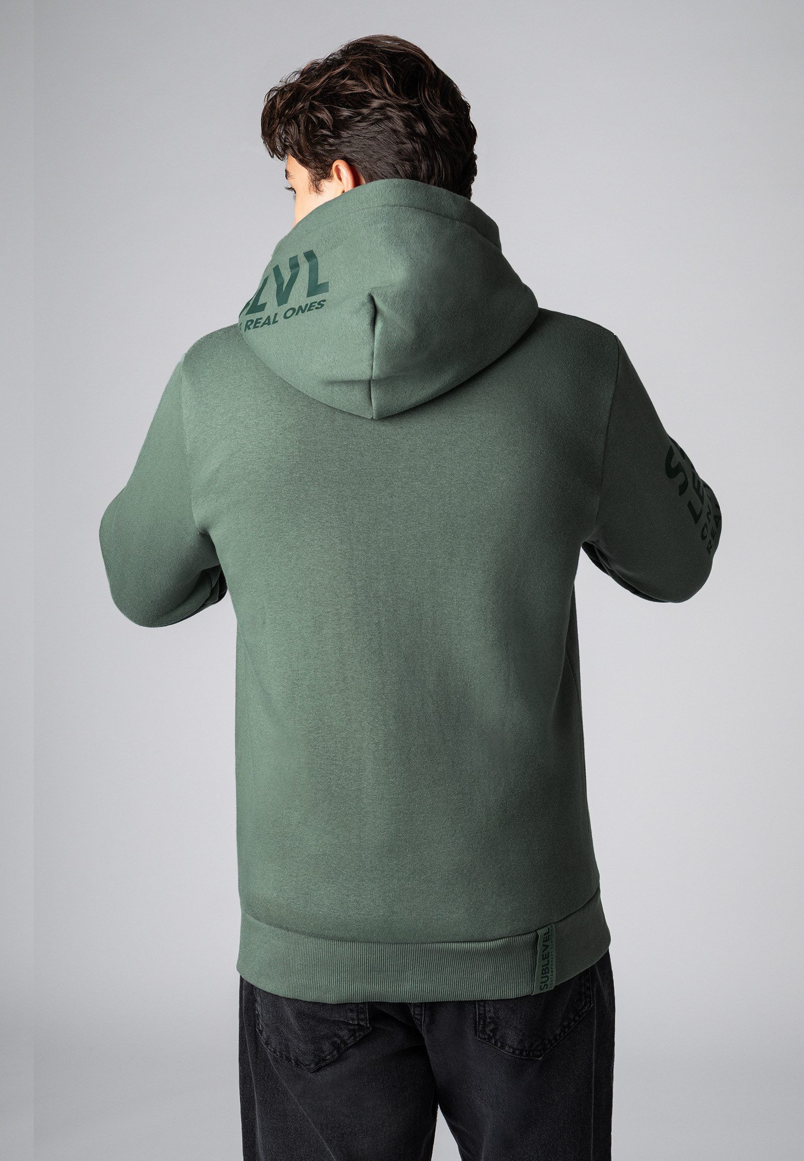 SUBLEVEL Kapuzensweatjacke Herren Zipperjacke mit Kapuzen Print Sweatshirtjacke, Kapuzenpullover mit Kängurutasche und Kapuze