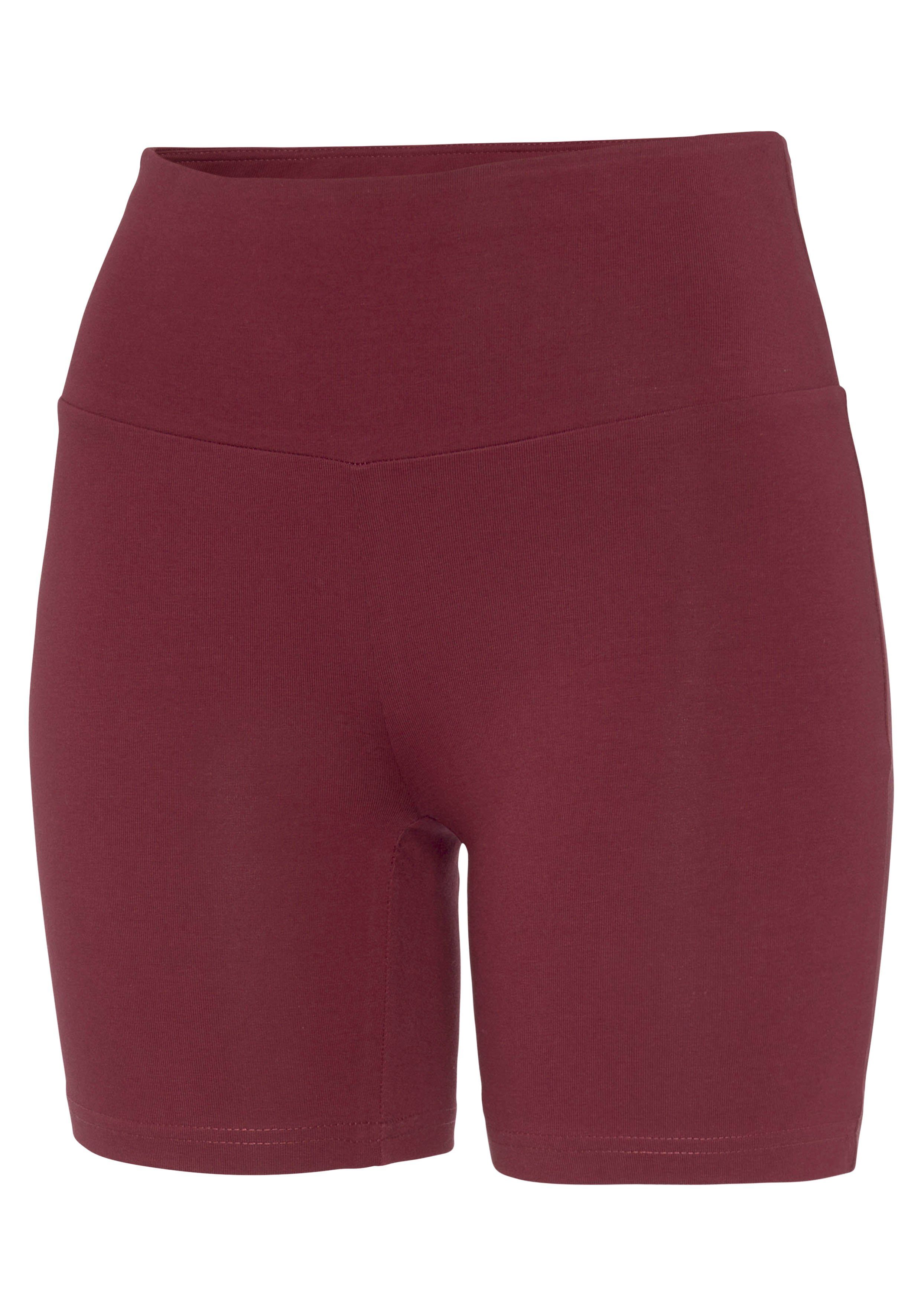 LASCANA Shorts Logodruck Bündchen weinrot und breitem mit