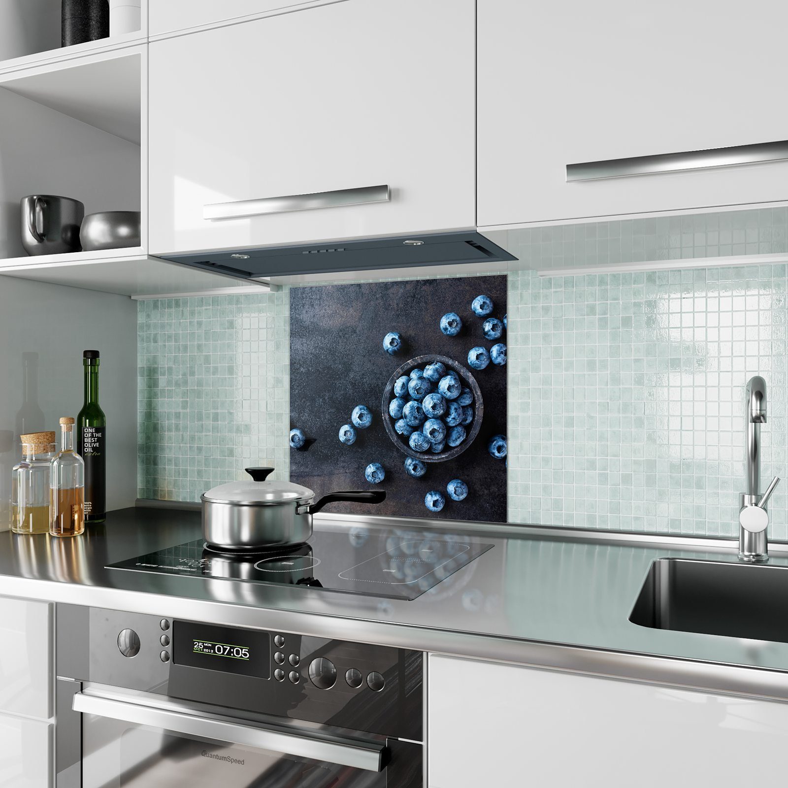 verteilt Motiv Glas Spritzschutz Küchenrückwand Küchenrückwand mit Primedeco Heidelbeeren