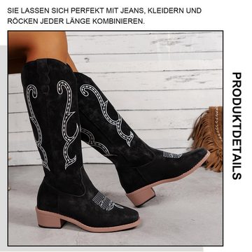 Daisred Damen Stiefel Boots mit Stickereien Westernstiefel Stiefel