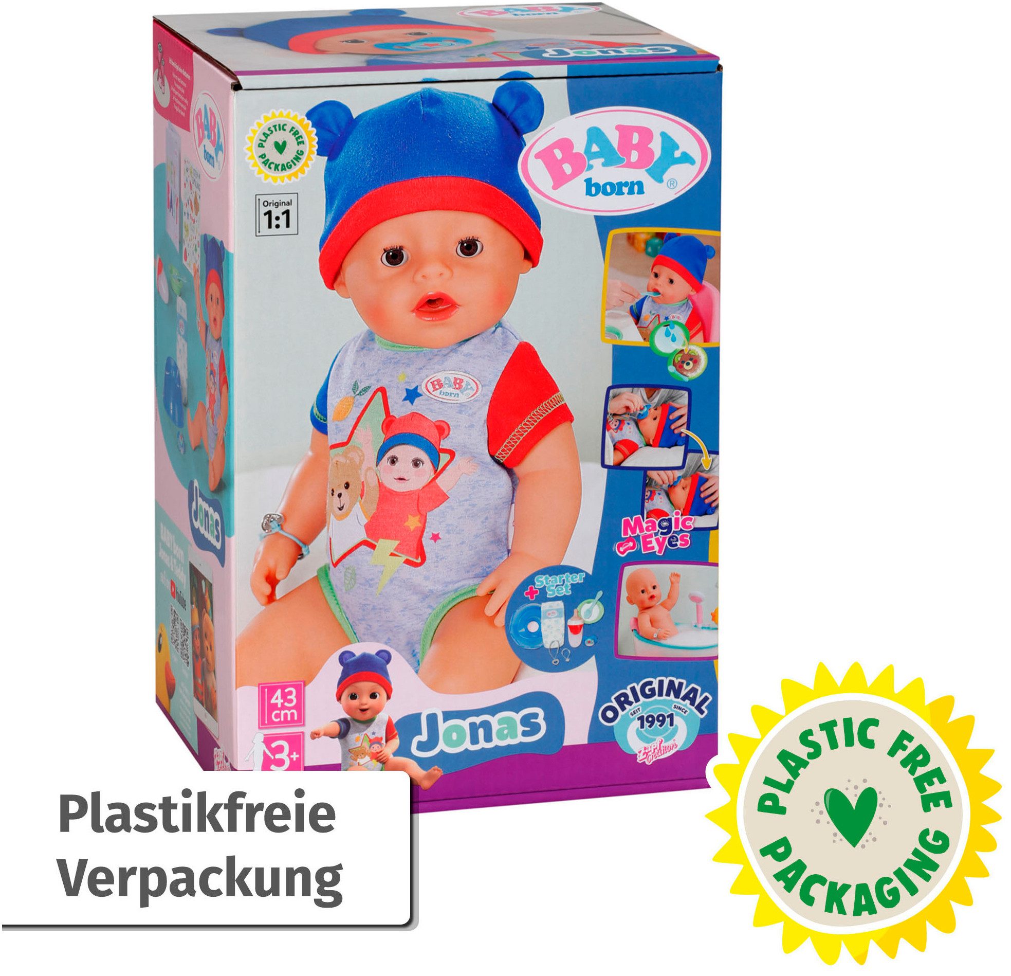 Baby Born Baby Doll Jonas, 43 cm (Set, 11-piece), with 10 lifelike functions