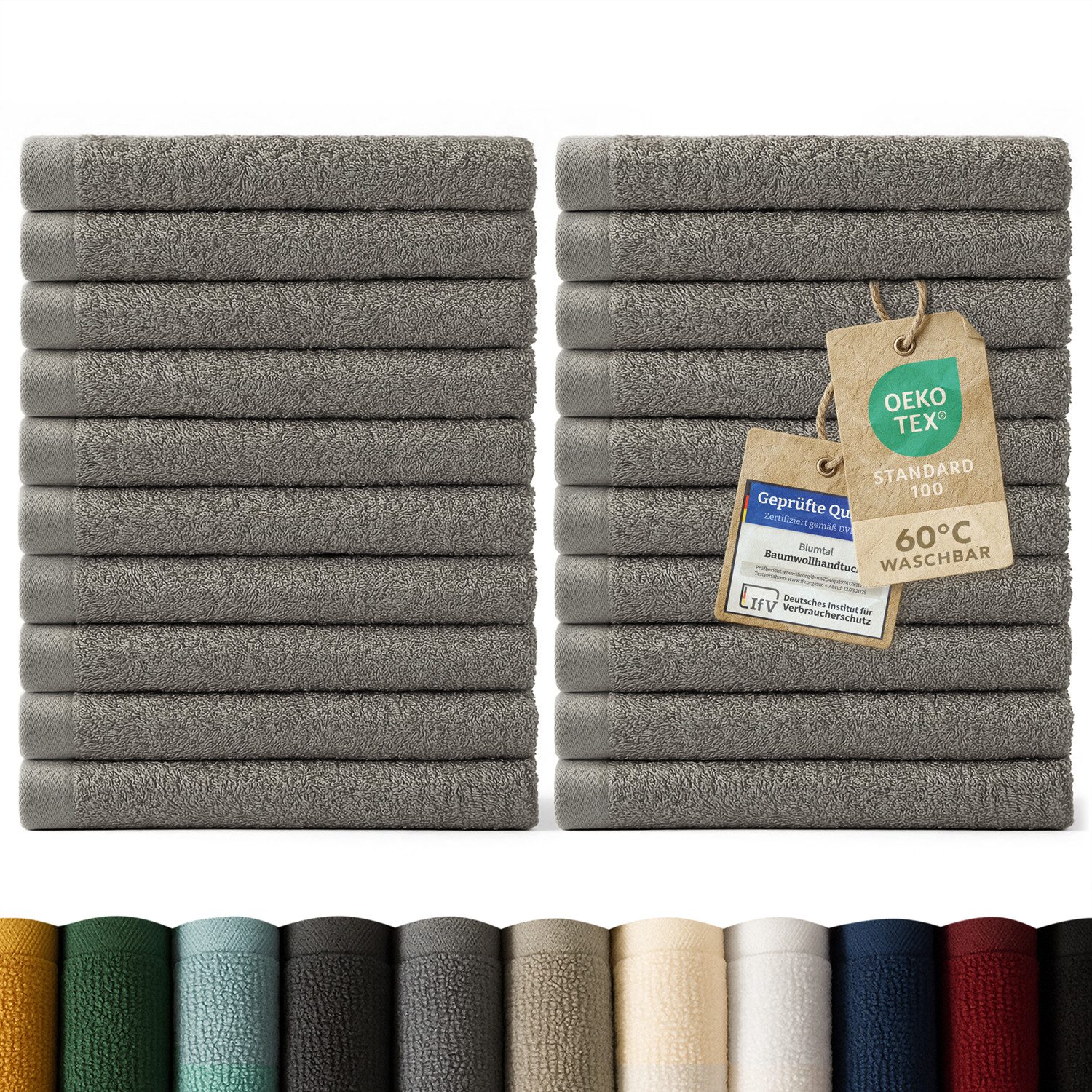 Blumtal Gästehandtücher Premium 30x30cm oder 30x50cm weich und saugstark, Frottee (24-St), 10er (30x50cm), 12er und 24er Set (30x30cm), 100% Baumwolle