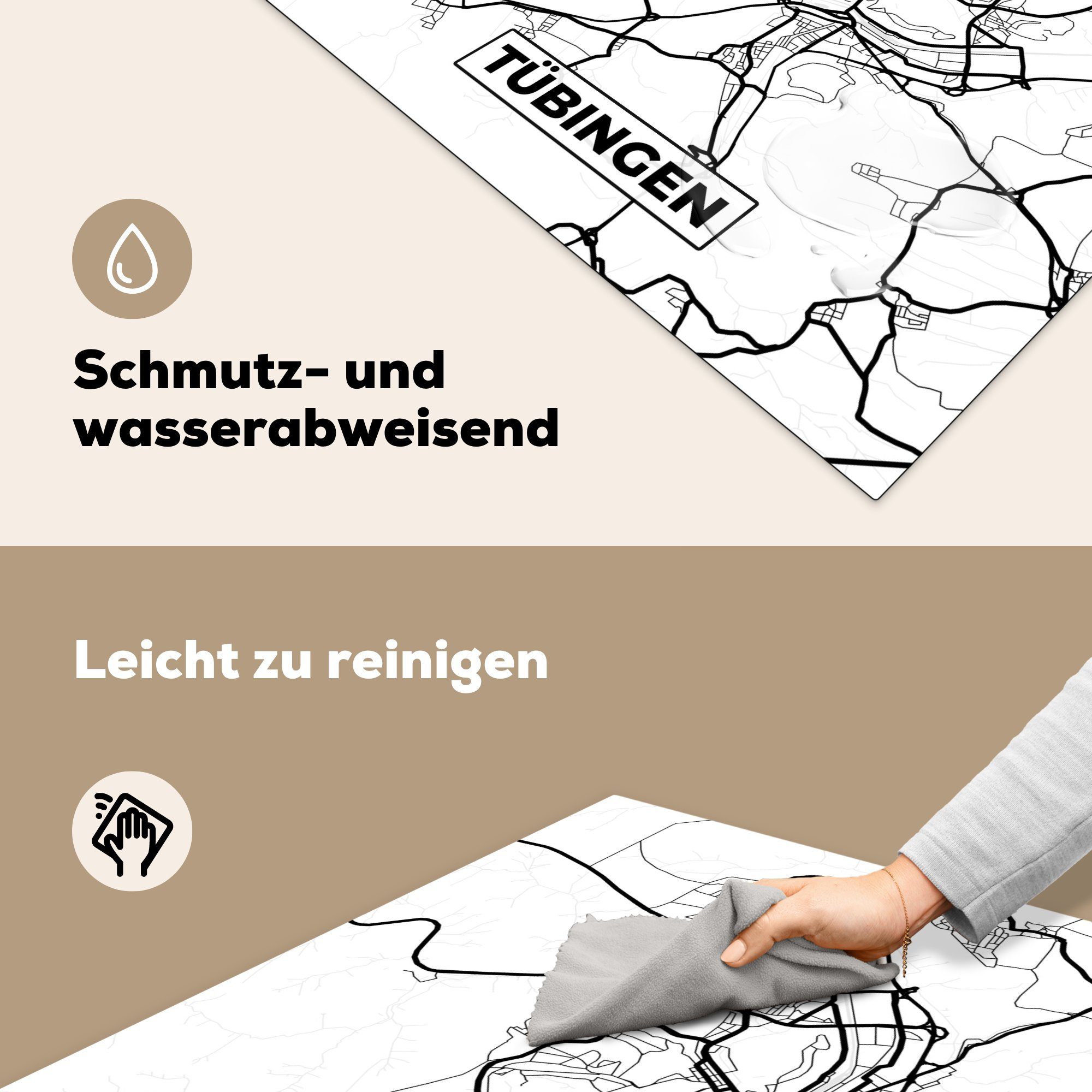 Karte Ceranfeldabdeckung, - küche Stadtplan, Arbeitsplatte 78x78 - Herdblende-/Abdeckplatte Tübingen tlg), cm, (1 Vinyl, für MuchoWow