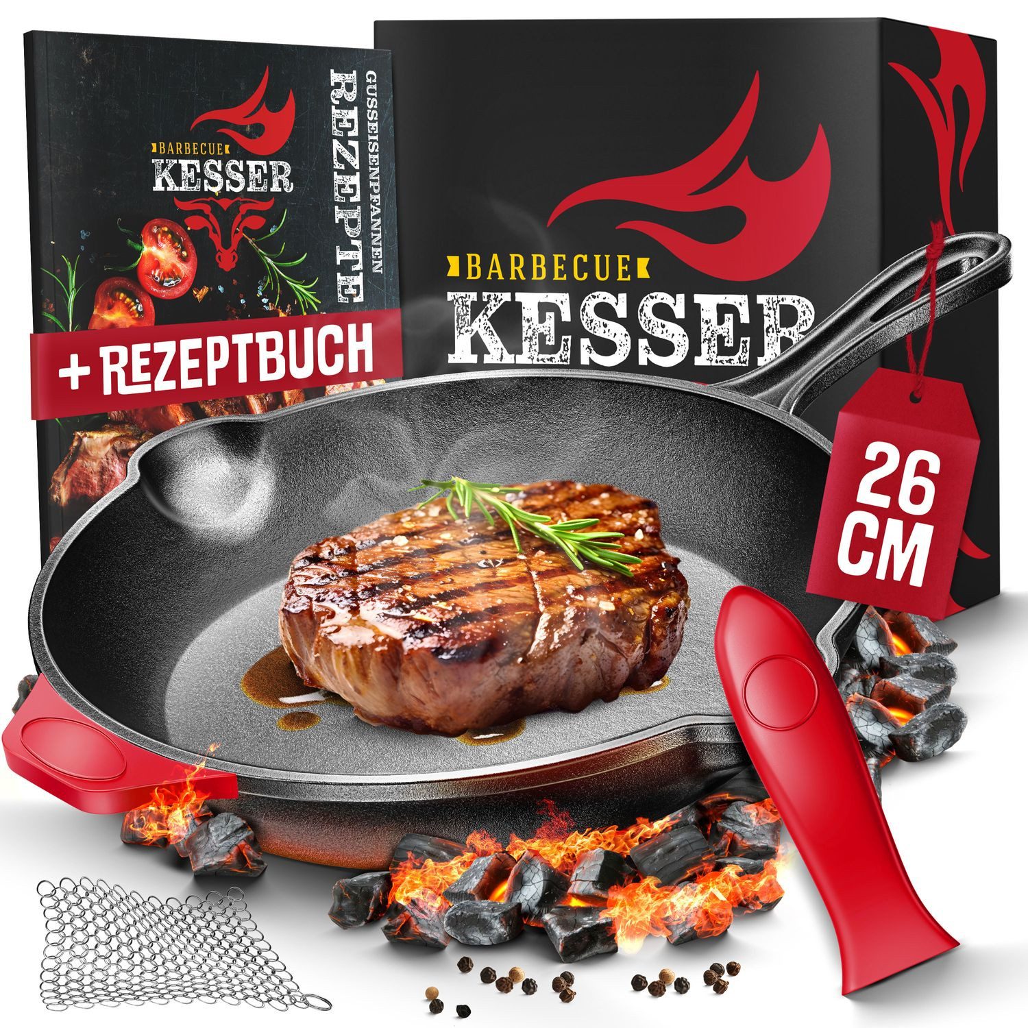 KESSER Grillpfanne, Gusseisenpfanne voreingebrannt Bratpfanne Gusseisen Steak Pfanne