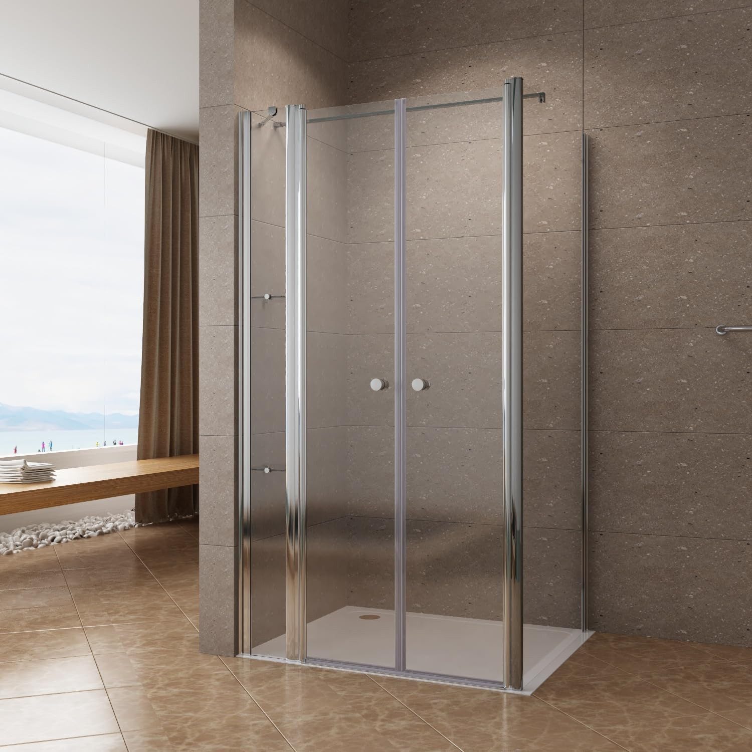 AQUABATOS Eckdusche Duschkabine Eckeinstieg Pendeltür Duschabtrennung Duschtür Schwingtür, BxT: 105x75 cm, 6 mm Einscheibensicherheitsglas mit Nanobeschichtung, barrierefreier Einstieg,Sicherheitsglas,Klarglas,mit Verstellbereich