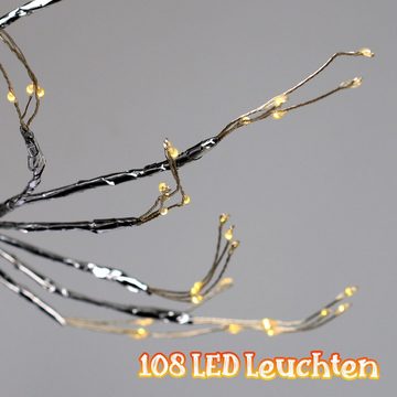 MDHAND LED Baum Verstellbare Äste, 108 LED Baum Baumbeleuchtung Innen Deko, LED fest integriert, Warmweiß, USB/Batteriebetrieben