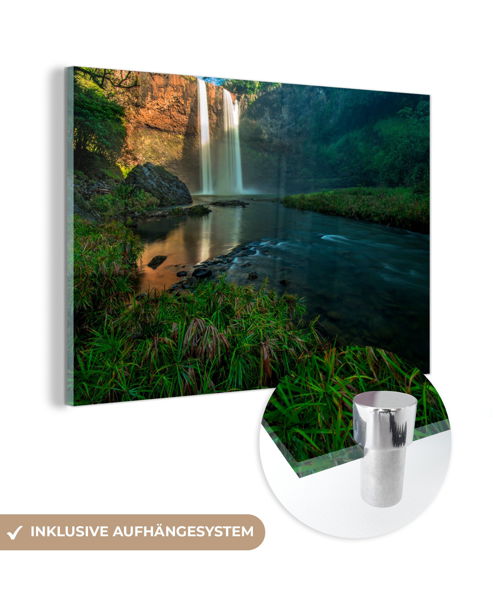 MuchoWow Acrylglasbild Wasserfall im Wald, Acrylglasbilder & Wohnzimmer Schlafzimmer St), (1