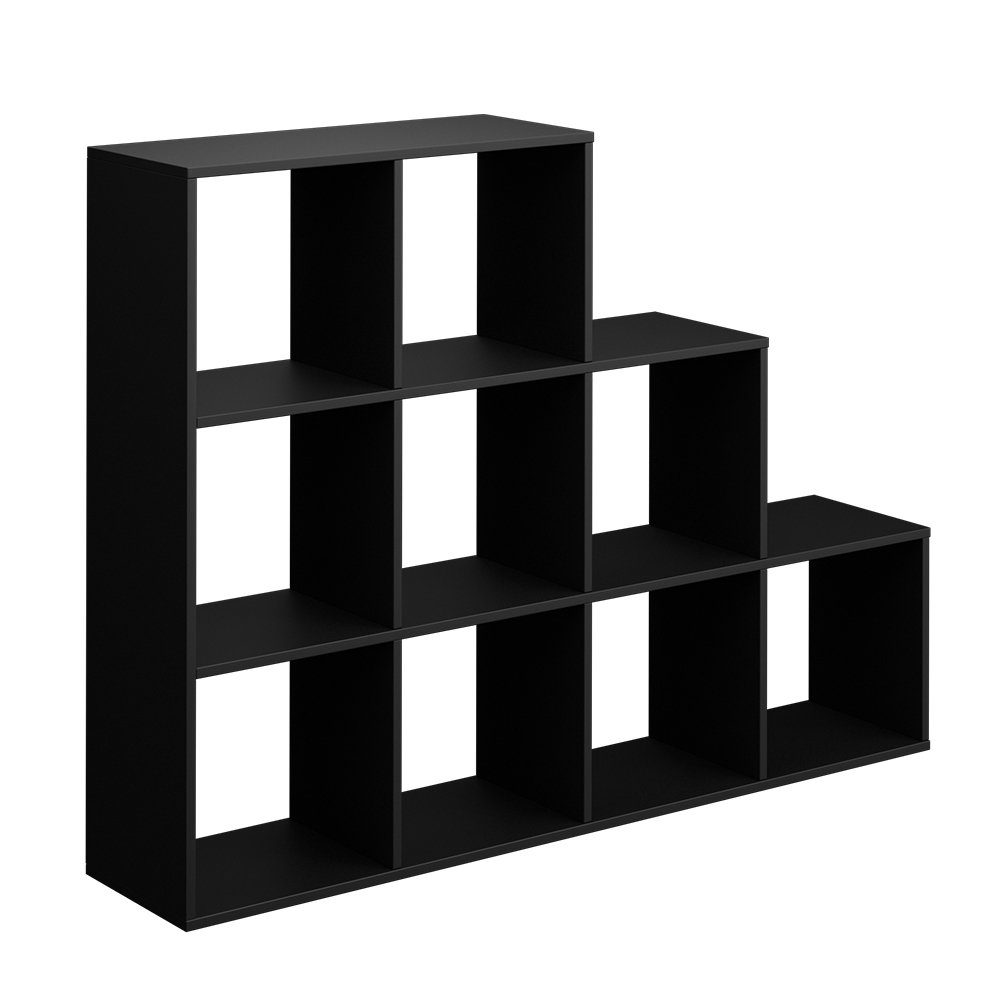 Vicco Raumteiler Treppenregal Bücherregal 9 | Fächer Schwarz schwarz schwarz