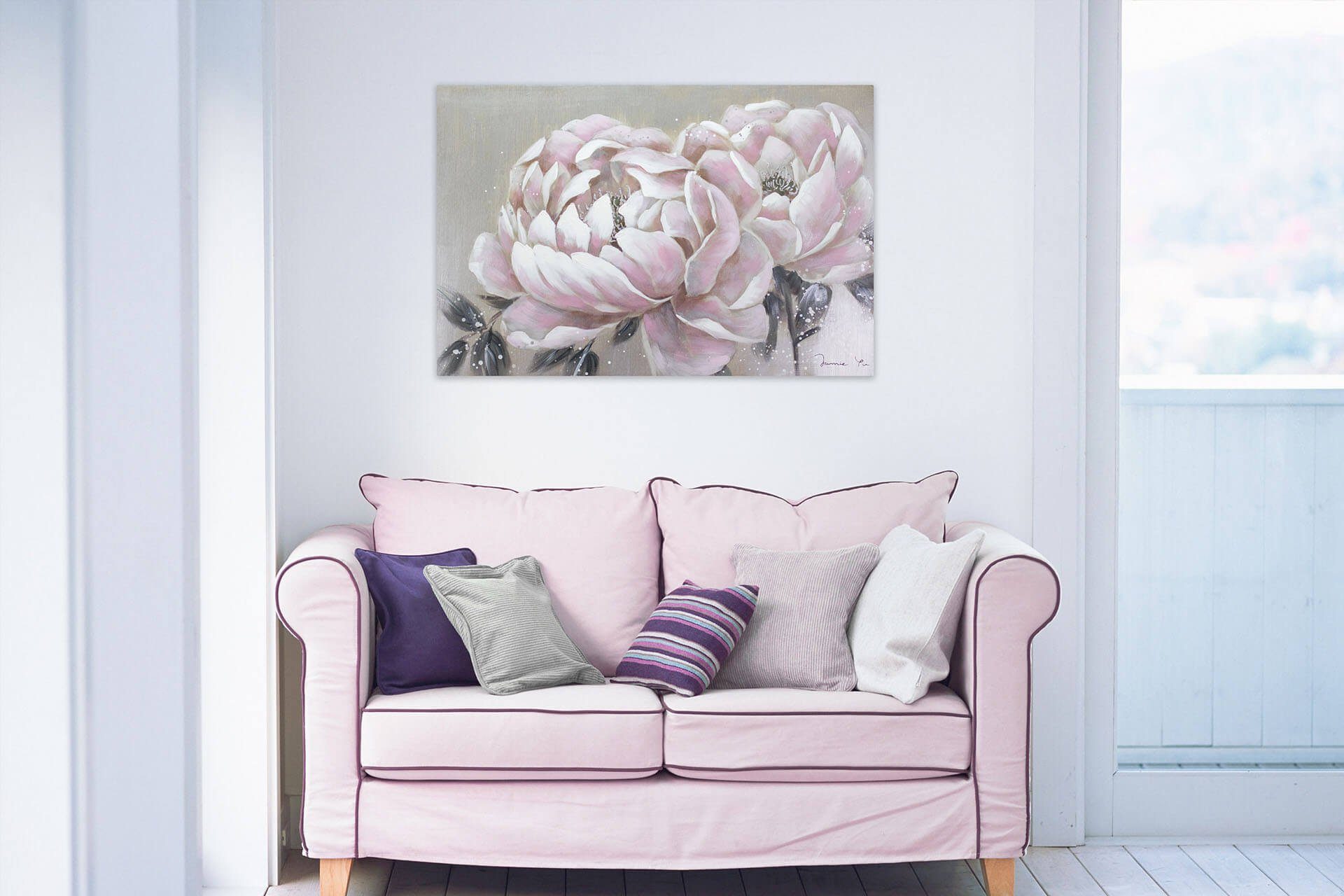 KUNSTLOFT Gemälde Everlasting Flower 90x60 cm, Leinwandbild 100% HANDGEMALT Wandbild Wohnzimmer