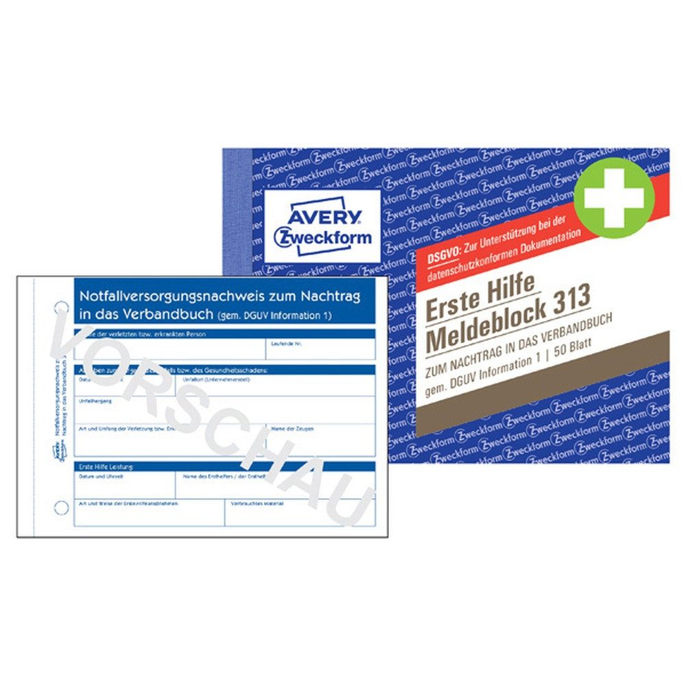 Avery Zweckform Formularblock Avery Zweckform Meldeblock erste Hilfe A6 quer 50Blatt