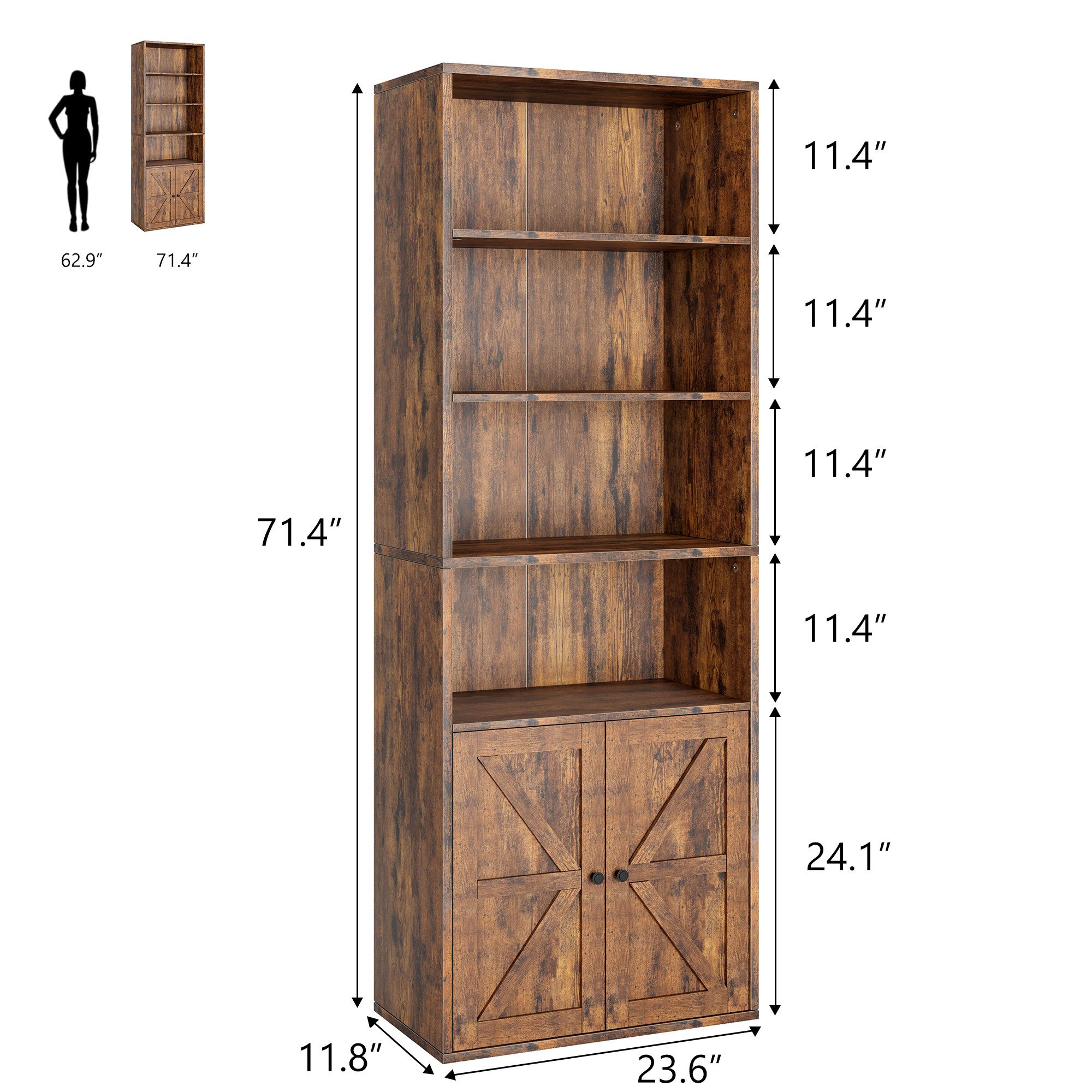 GarveeMore Bücherregal mit Türen,6 Regal Display günstig online kaufen