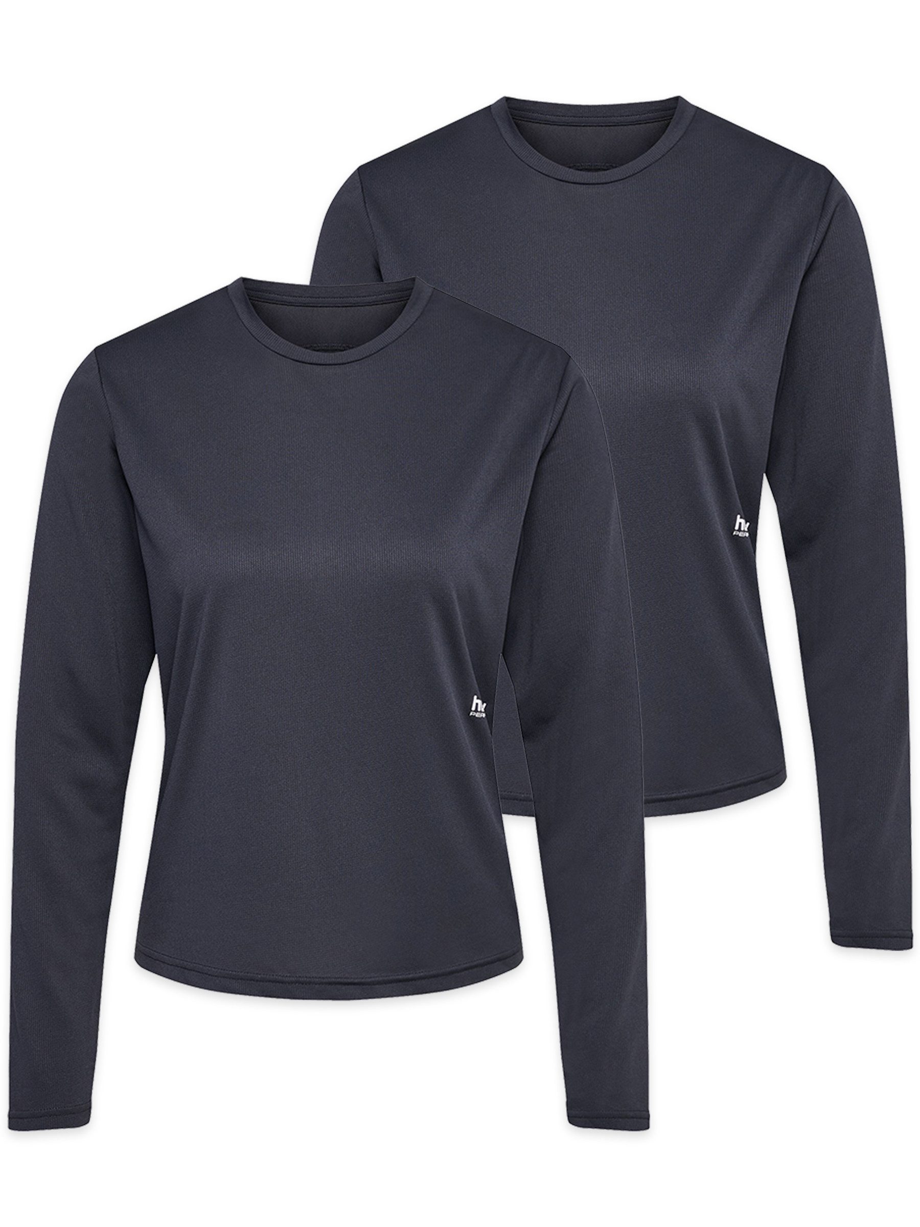 T-Shirt Rundhals Langarm 2er-Set Regular Fit Schlicht Unifarben