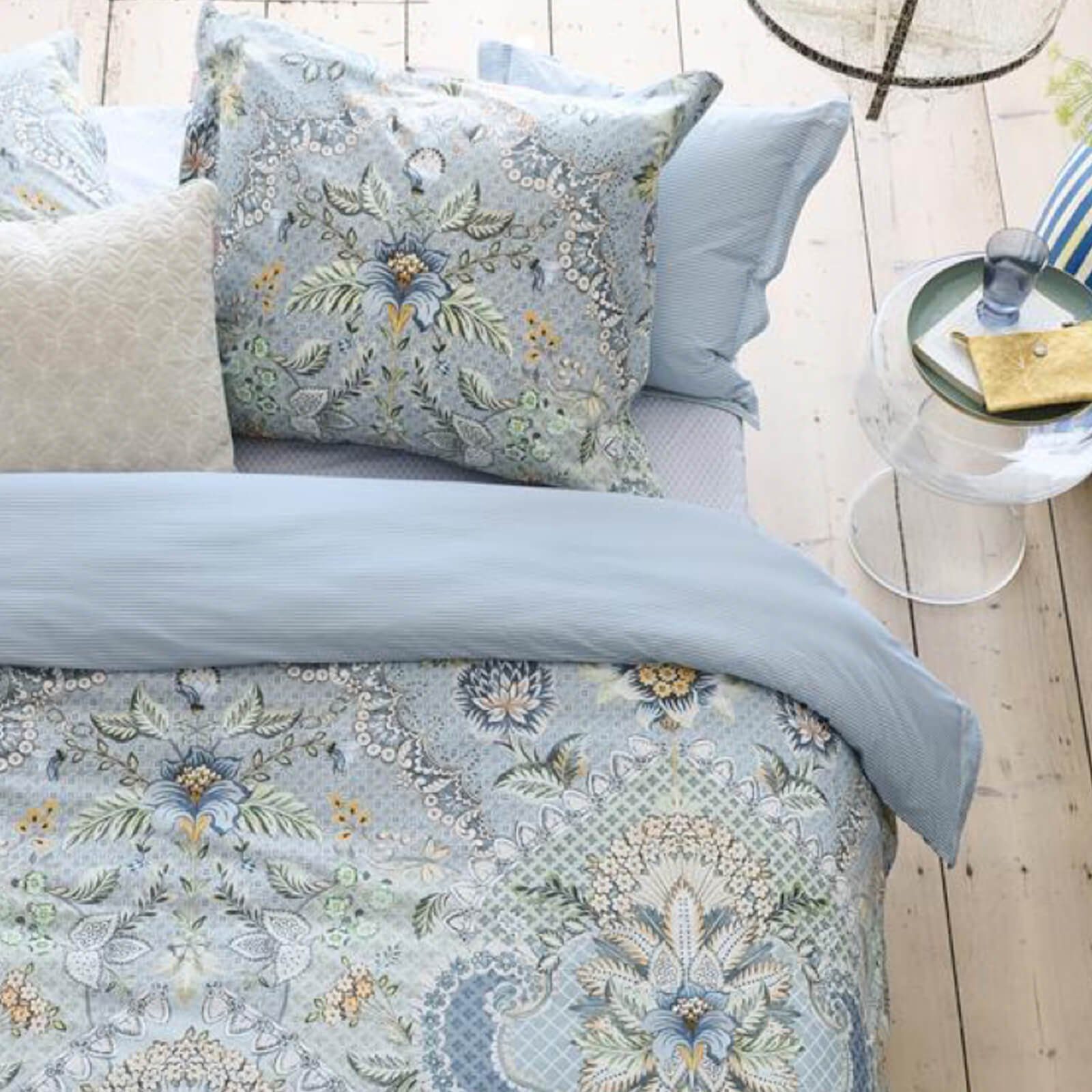 PiP Studio Bettwäsche Saluti Grandi Light Blue, Perkal, 3 teilig, Blüten, florale Elemente, Gestreift – Bild 5 von 5