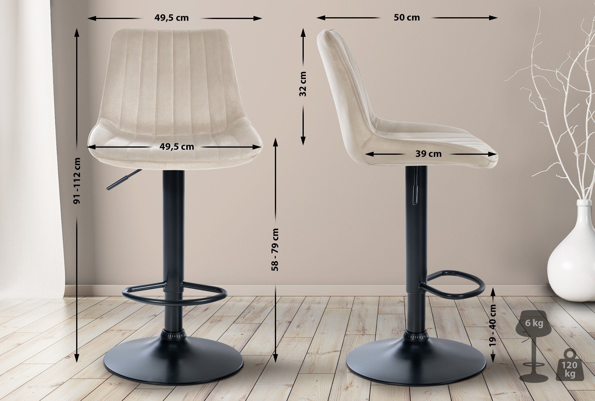 CLP Barhocker Toni Samt (2er Set, günstig online kaufen