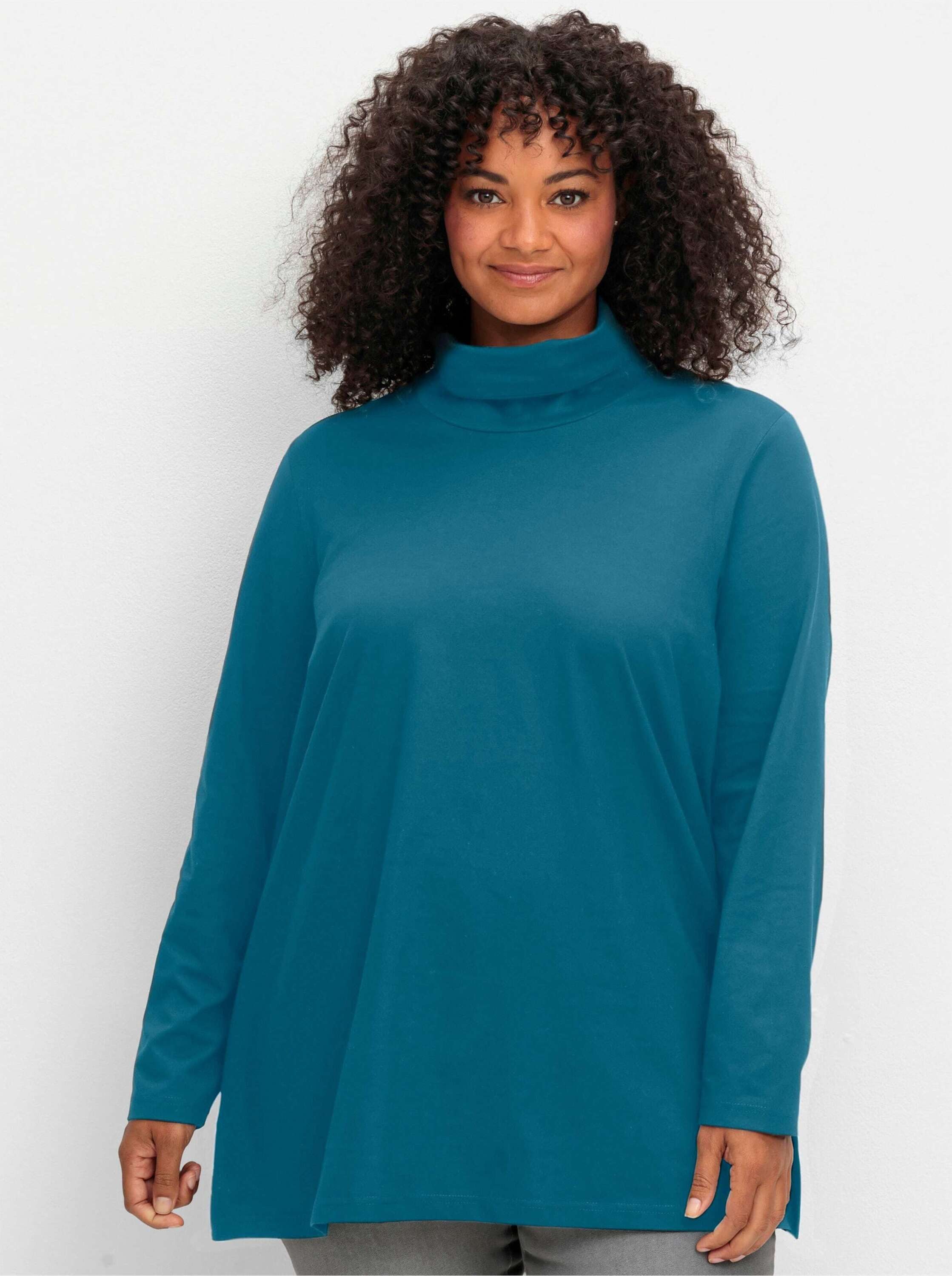 Sheego T-Shirt Rollkragenshirt Langarm in leichter A-Linie