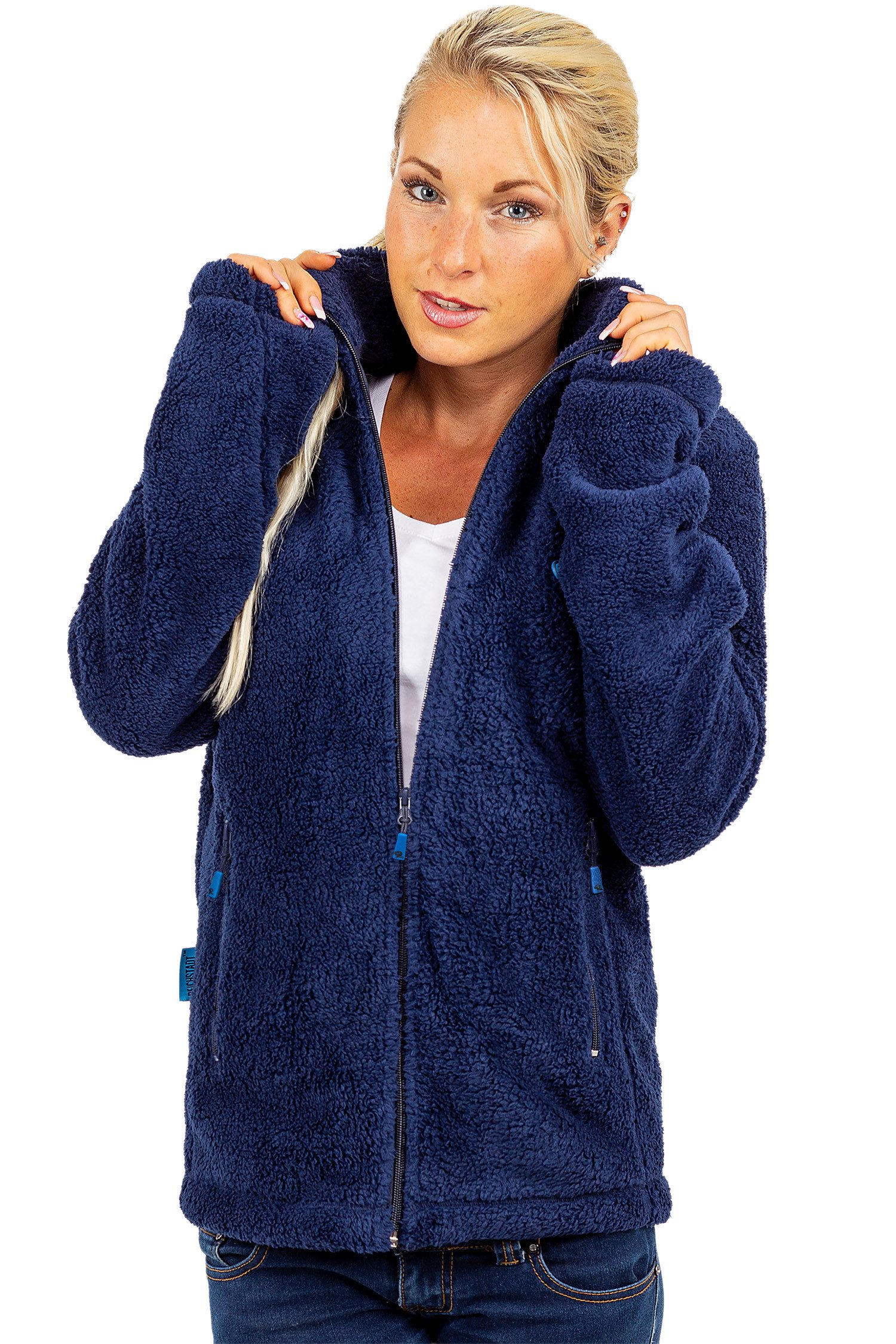 Reichstadt Fleecejacke Damen Regular Fit Flauschige Jacke Kuschelig 22RSW002 Extravagante Reißverschluss-Anhänger – Bild 3 von 5