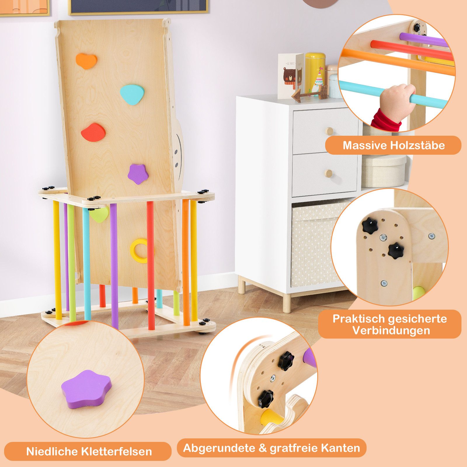 COSTWAY Klettergerüst, 5 in 1 indoor faltbar mit Rampe & Leiter