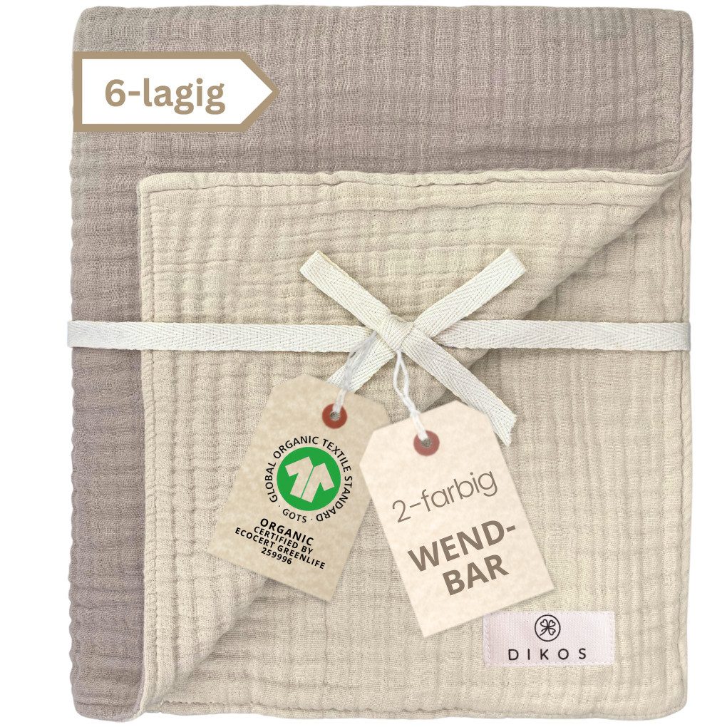 Babydecke Musselin Babydecke 6-lagig gekreppt, 100% GOTs Bio-Baumwolle, DIKOS, PREMIUM Qualität, 70x100 cm, atmungsaktiv, nachhaltig, kuschelweich