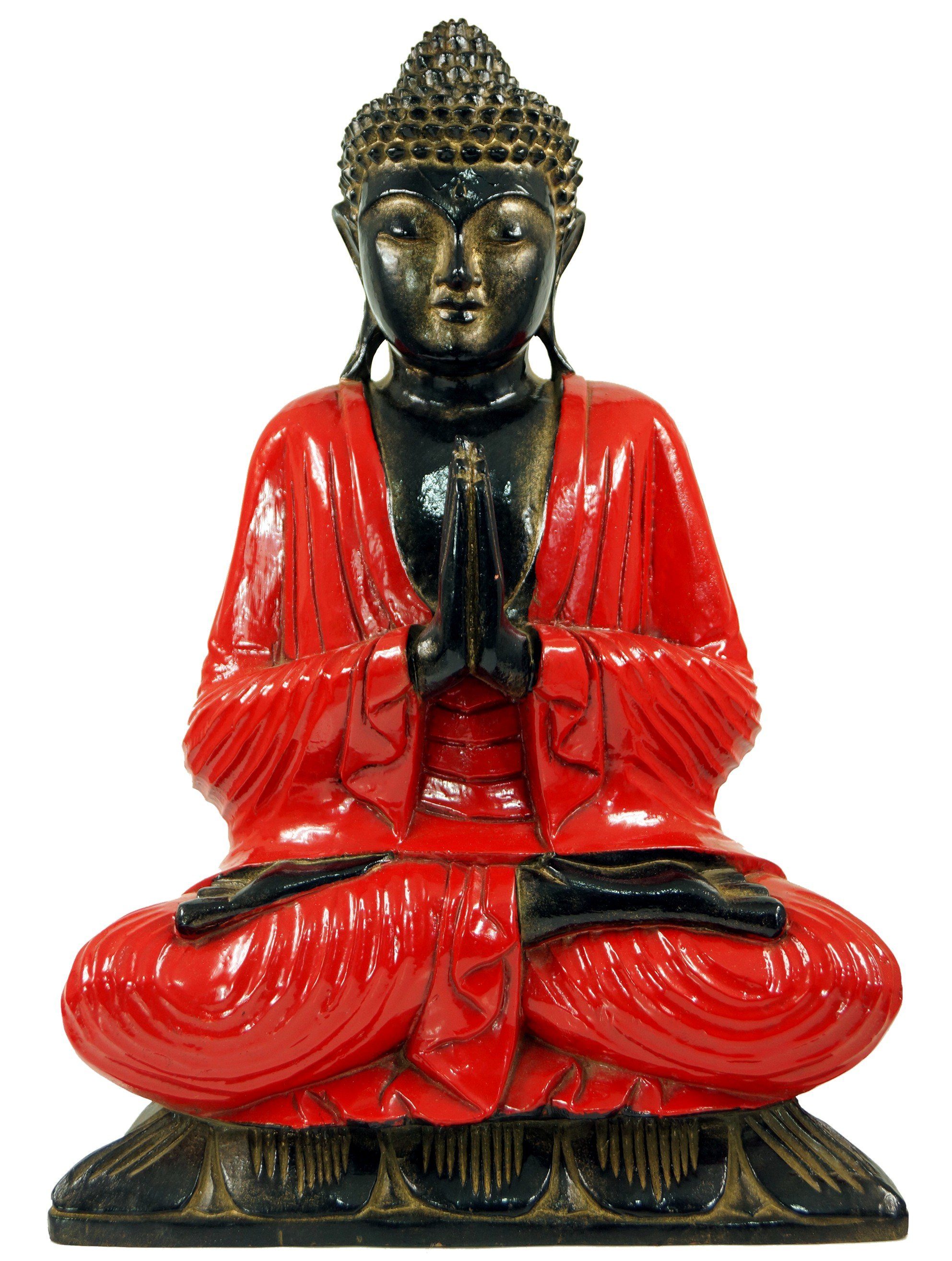 Guru-Shop Buddhafigur Geschnitzter sitzender Buddha im Anjali Mudra -.. rot