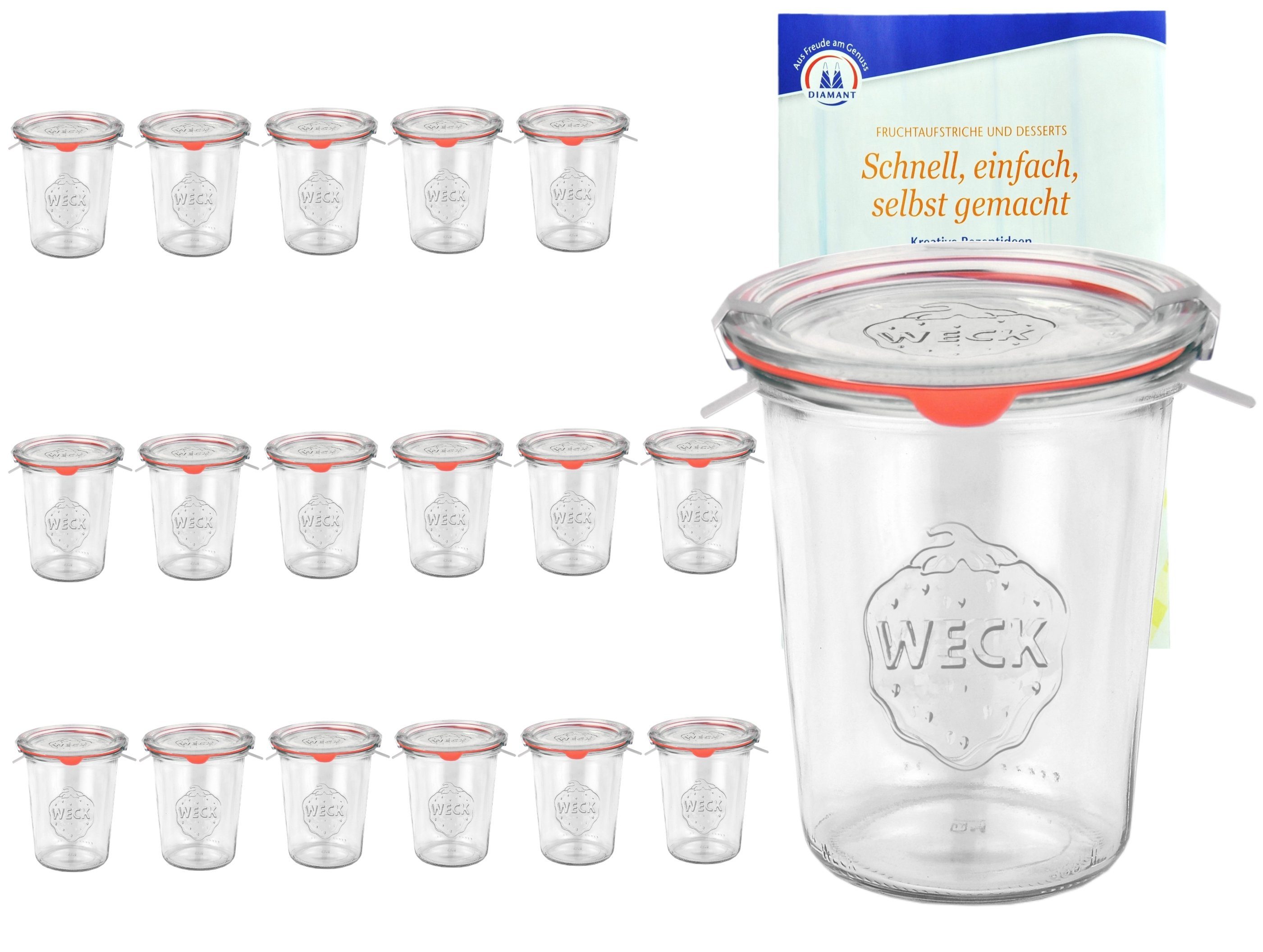 Einmachglas 18er Set Weck Gläser 850ml Sturzgläser Deckel, Einkochring und Klammer
