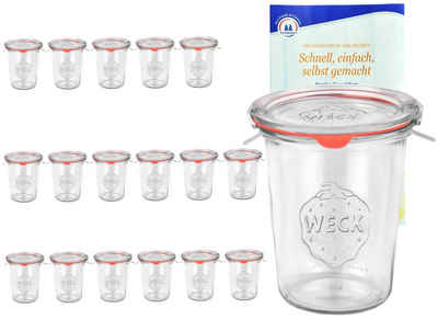 MamboCat Einmachglas »18er Set Weck Gläser 850ml, 3/4L Sturzgläser mit 18 Glasdeckeln, 18 Einkochringen und 36 Klammern inkl. Gelierzauber Rezeptheft von Diamantzucker«