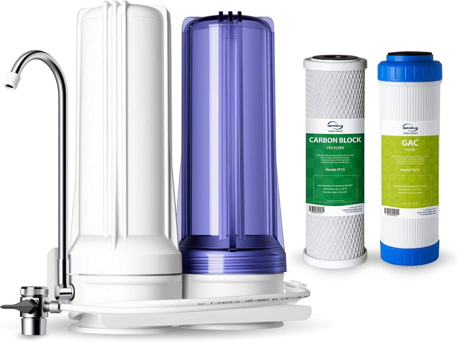 iSpring Wasserfilter CKC2 Wasserfilter 2-stufige Filtration, effektiv gegen Sedimente & Chlor