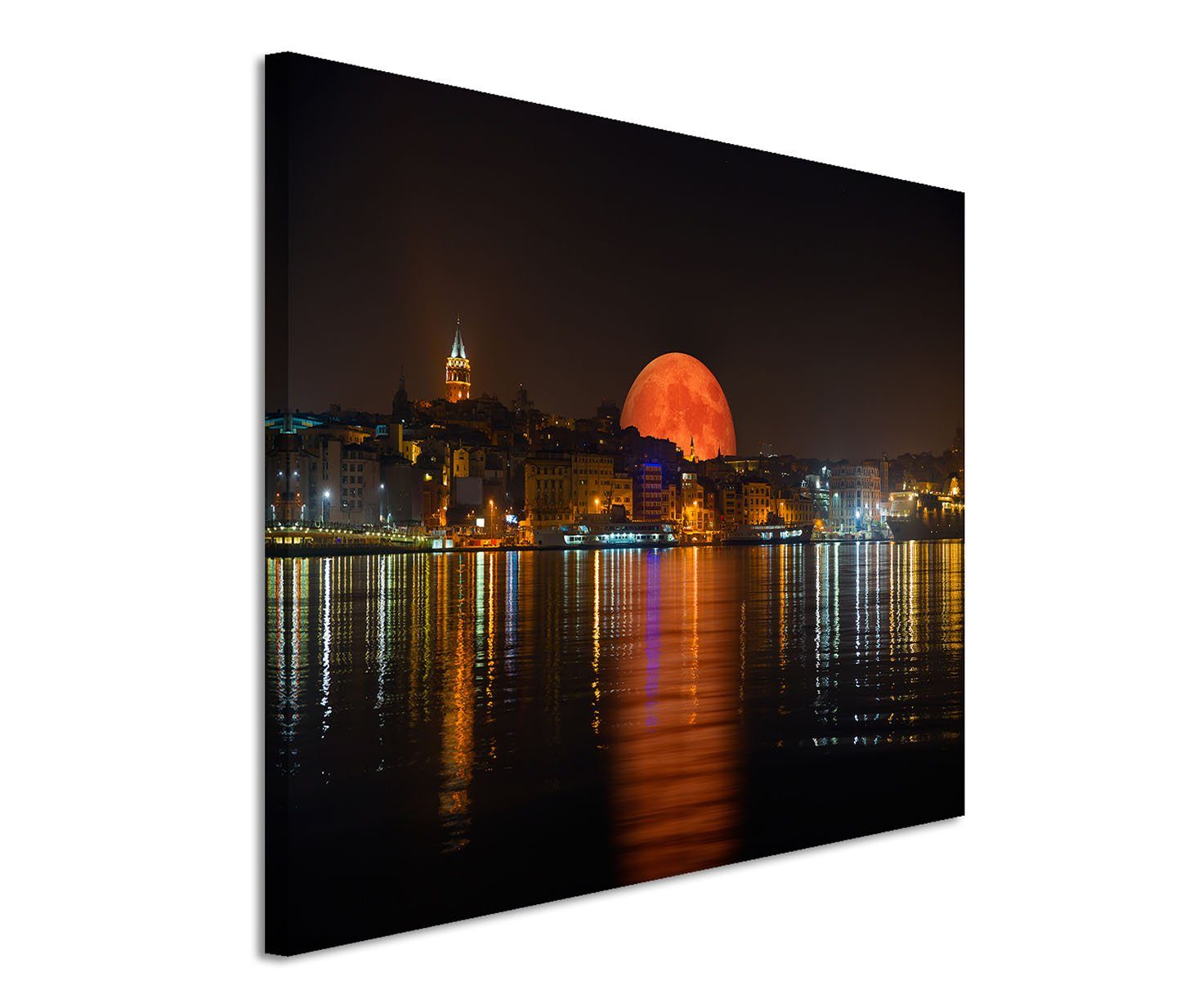 Sinus Art Leinwandbild 120x80cm Wandbild Istanbul Bosporus Nacht Lichter Mont Spiegelung