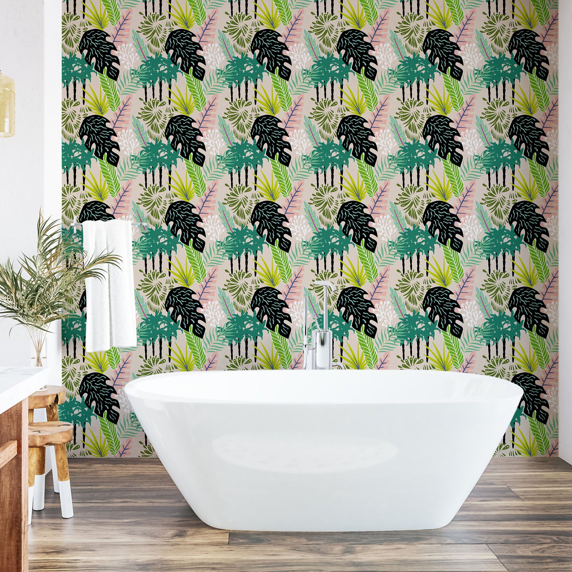 Küchenakzent, Wohnzimmer Vinyltapete selbstklebendes Exotische Palmblätter Abakuhaus Botanisch