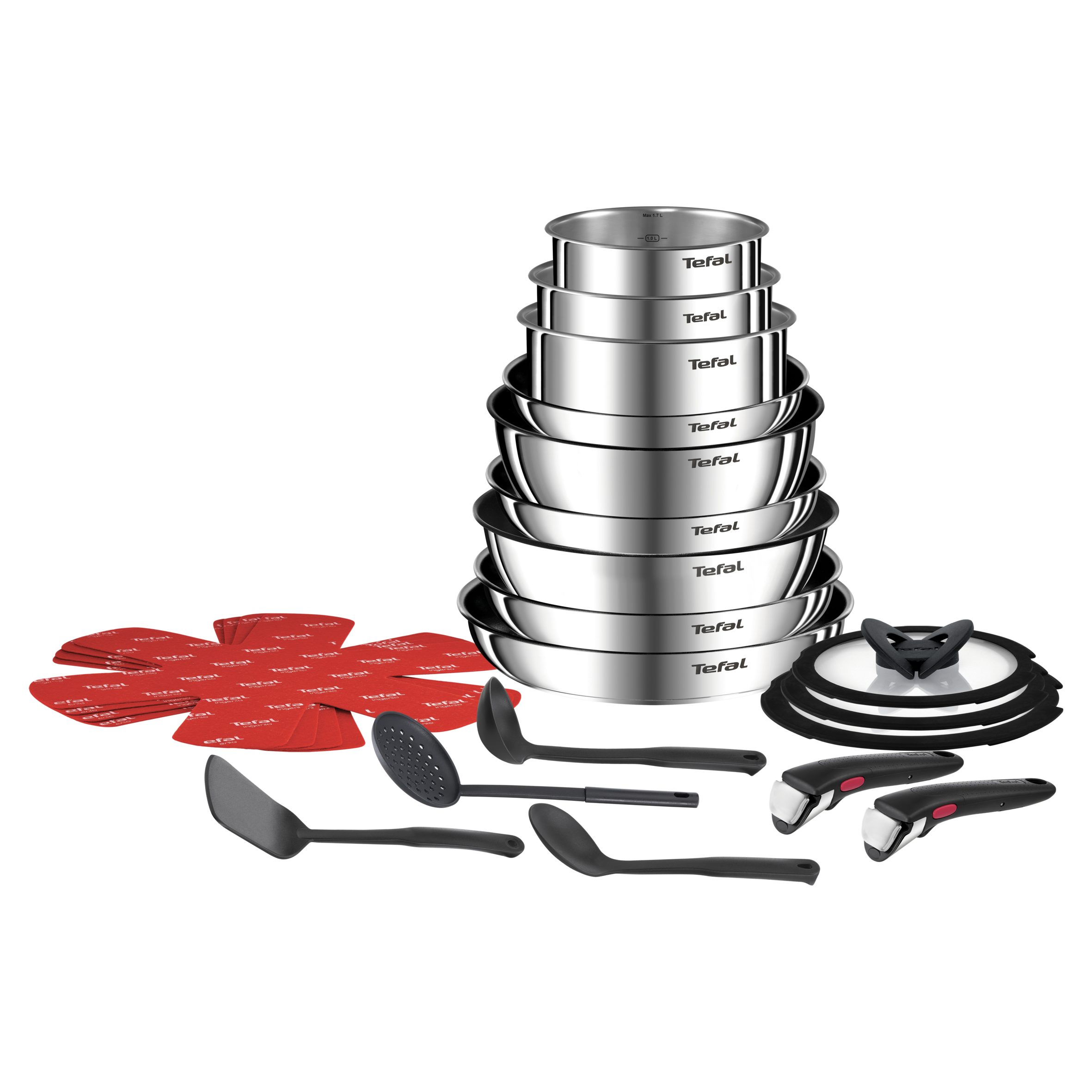 Tefal Pfannen-Set Ingenio Emotion On 22tlg. Kochgeschirr-Set aus Edelstahl, Edelstahl (Set, 22-tlg), vielseitig einsetzbar, ideal für Camping und Wohnmobil