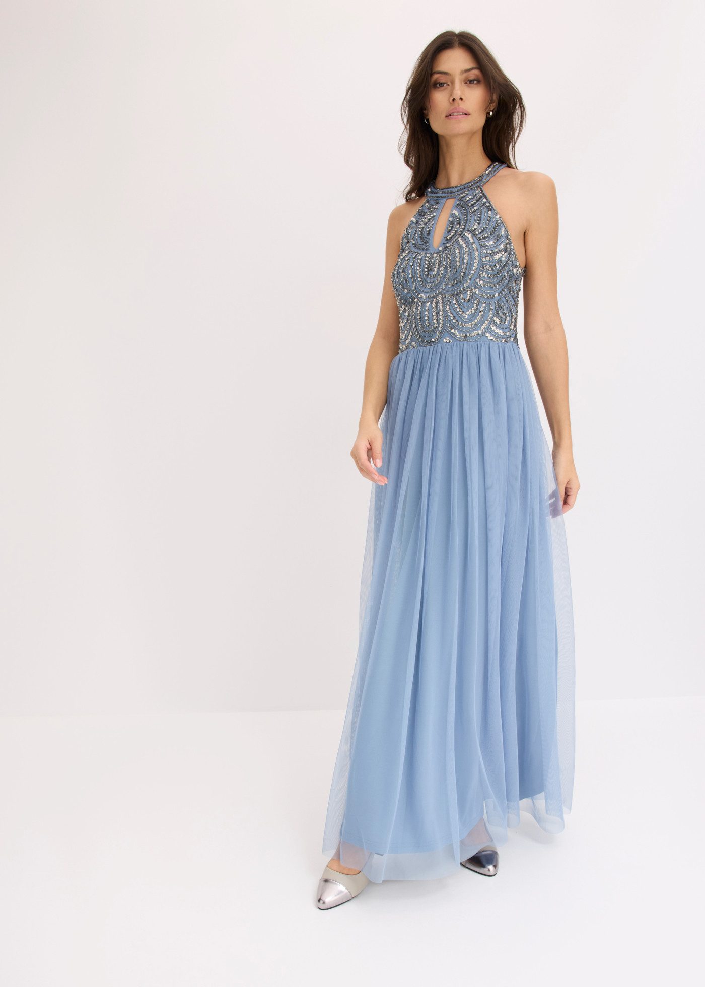 bonprix Maxikleid ausgestellte Passform, Neckholder mit Keyhole-Ausschnitt, ärmellos