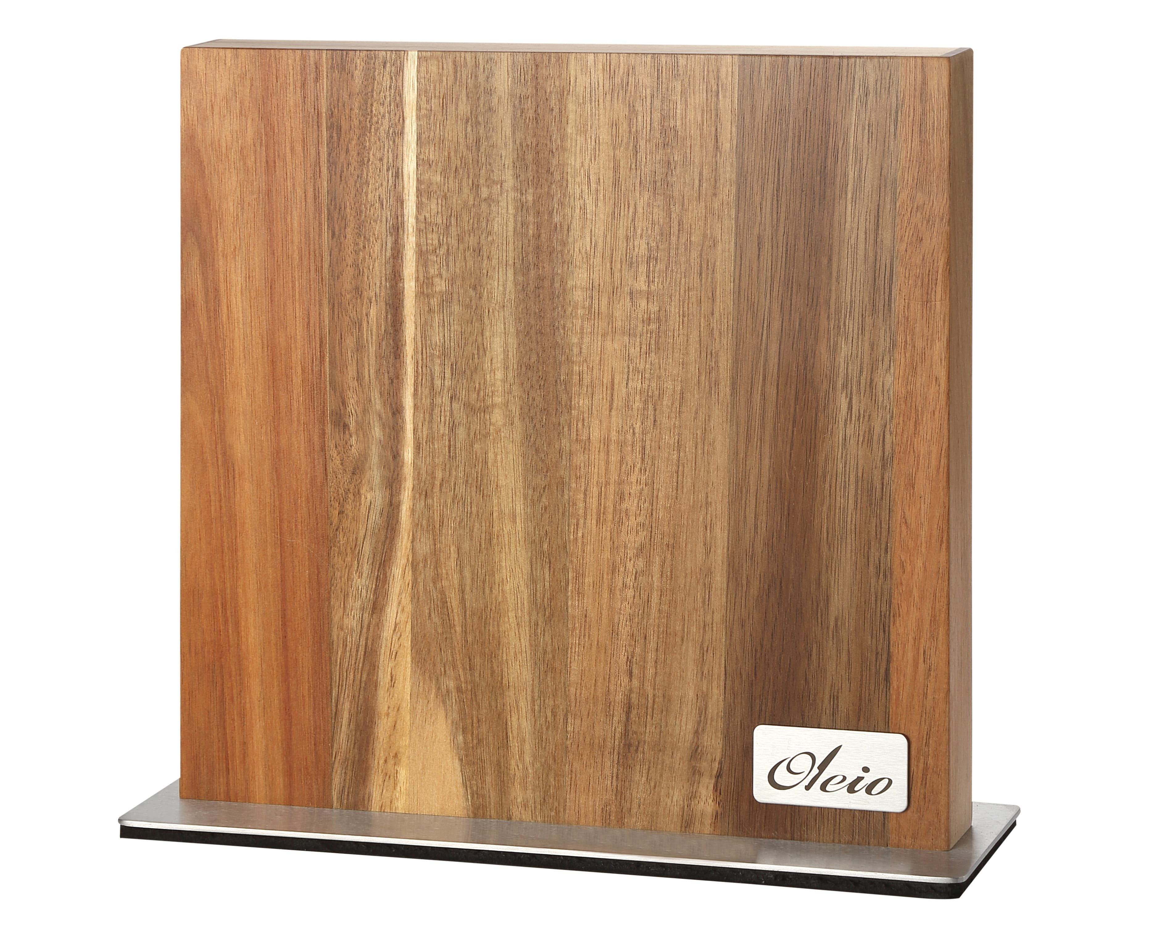 Oleio Magnet-Messerblock extrabreit aus massivem Akazienholz mit Edelstahlsockel