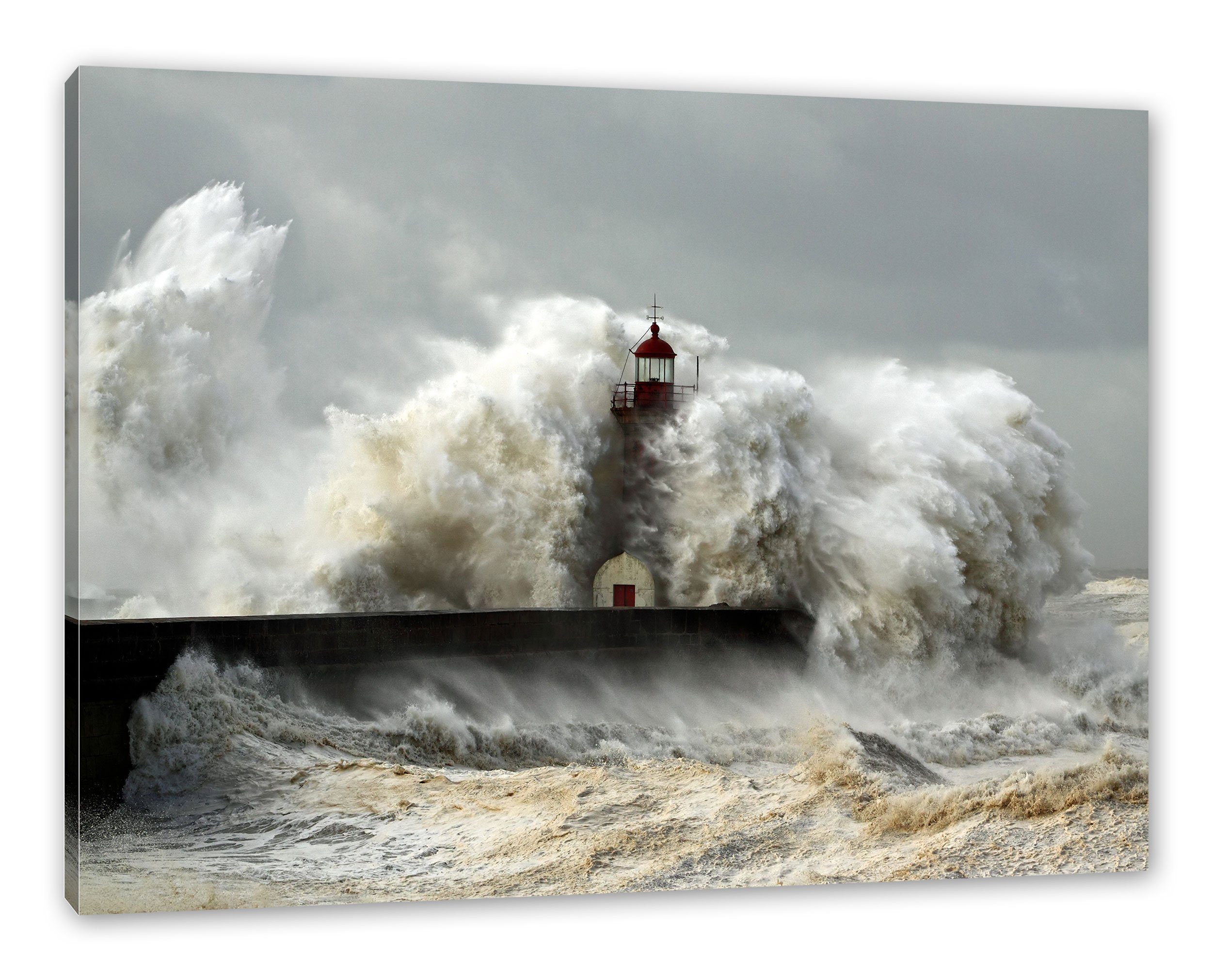 Pixxprint Leinwandbild Leuchtturm im Sturm, Leuchtturm im Sturm (1 St