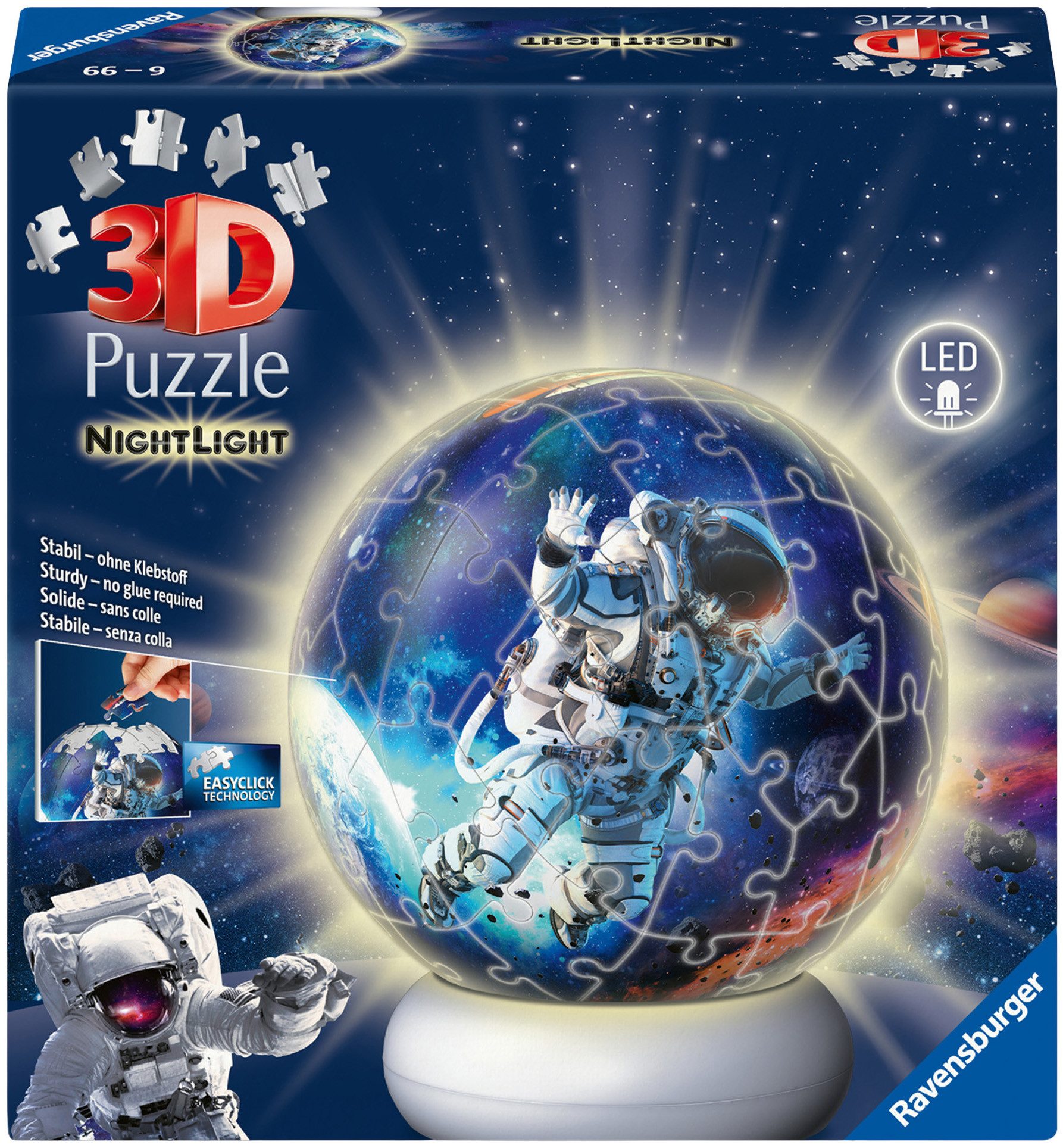 Ravensburger Puzzleball Nachtlicht Astronauten, 72 Puzzleteile, beleuchtet