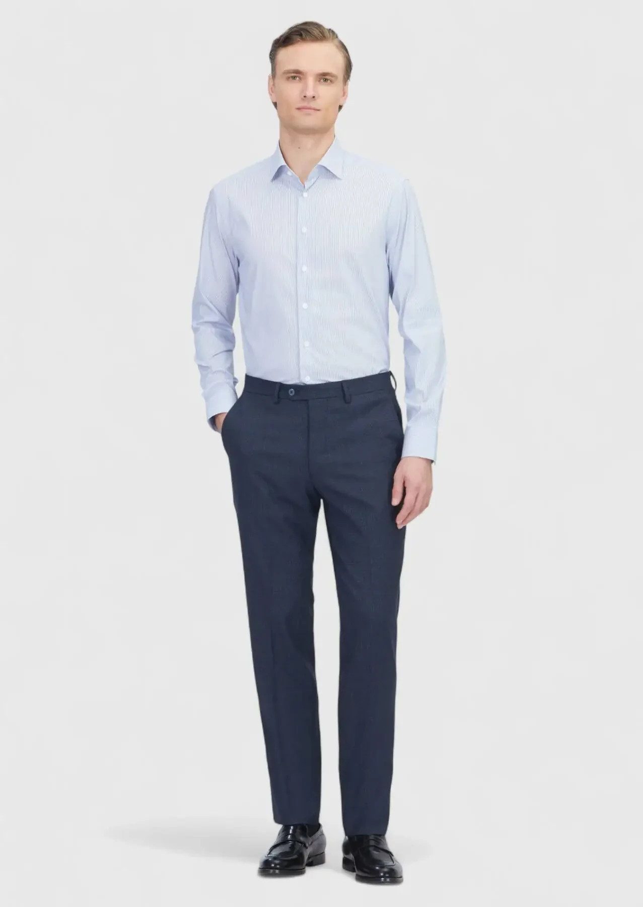 RAMSEY Hemdbluse Marineblau gestreiftes Hemd in regulärer Passform aus klassischem Baum