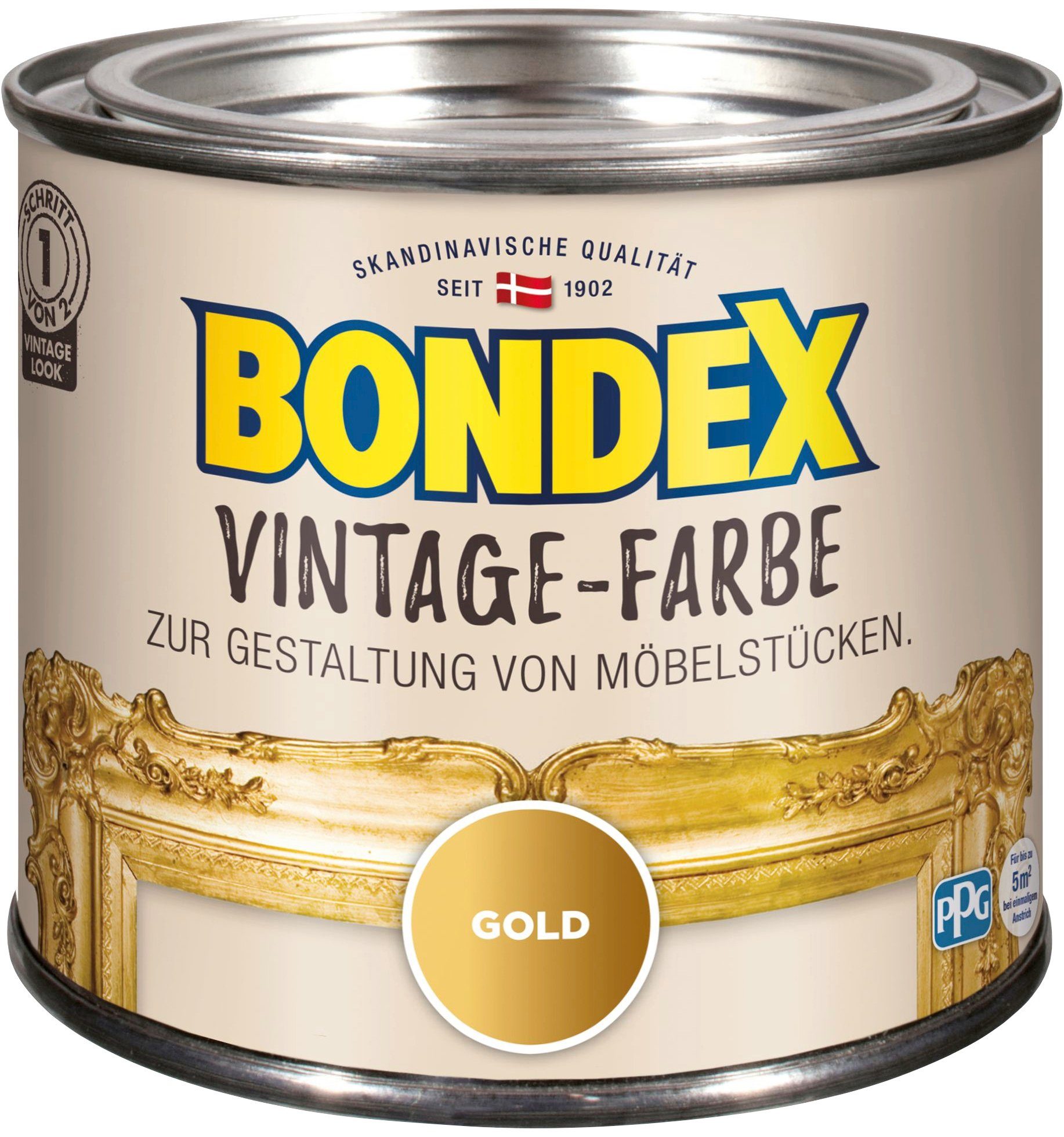 Bondex Bastelfarbe VINTAGE-FARBE, zur Gestaltung von Möbelstücken, 0,375 l Gold