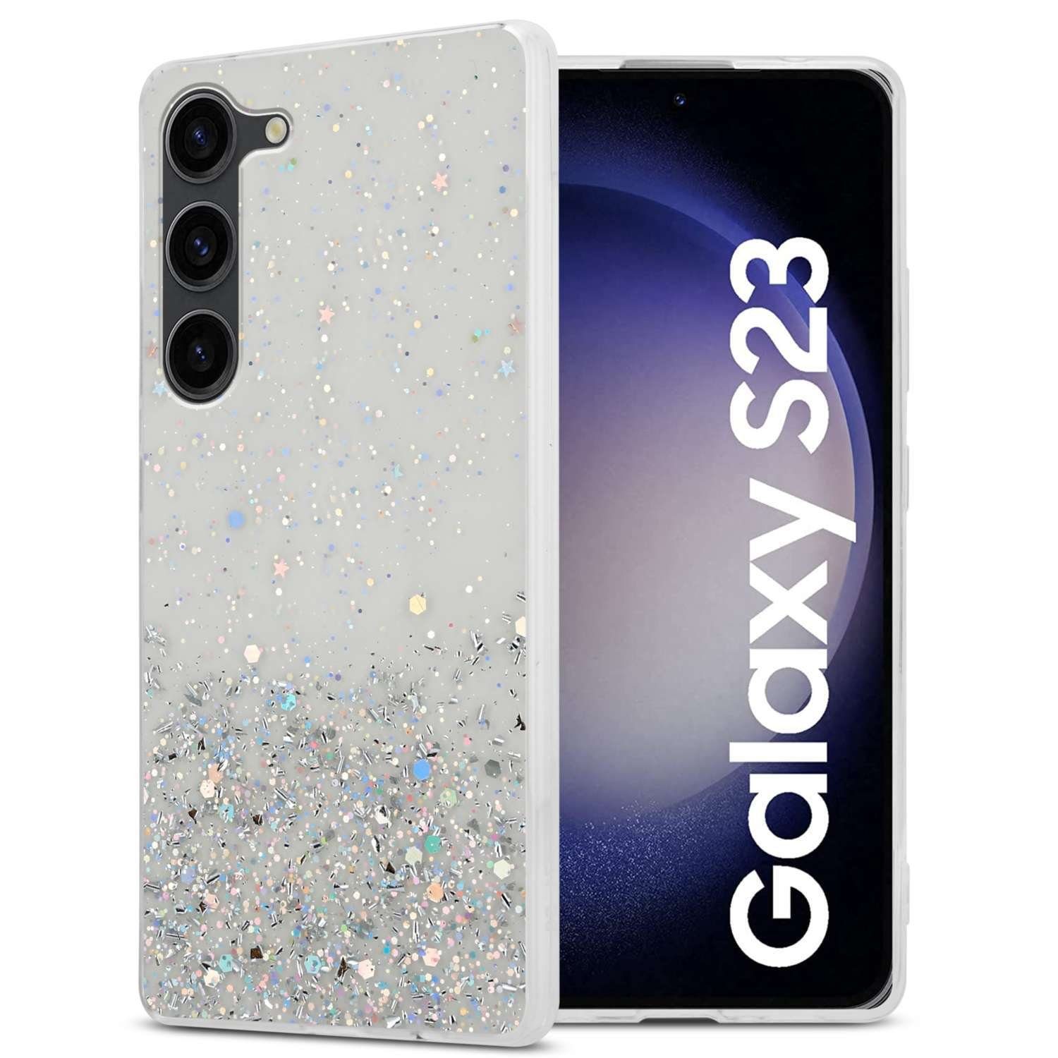 Cadorabo Handyhülle für Samsung Galaxy S23 Hülle Samsung Galaxy S23, Flexible TPU Silikon Handy Schutzhülle - Hülle - mit Glitzer