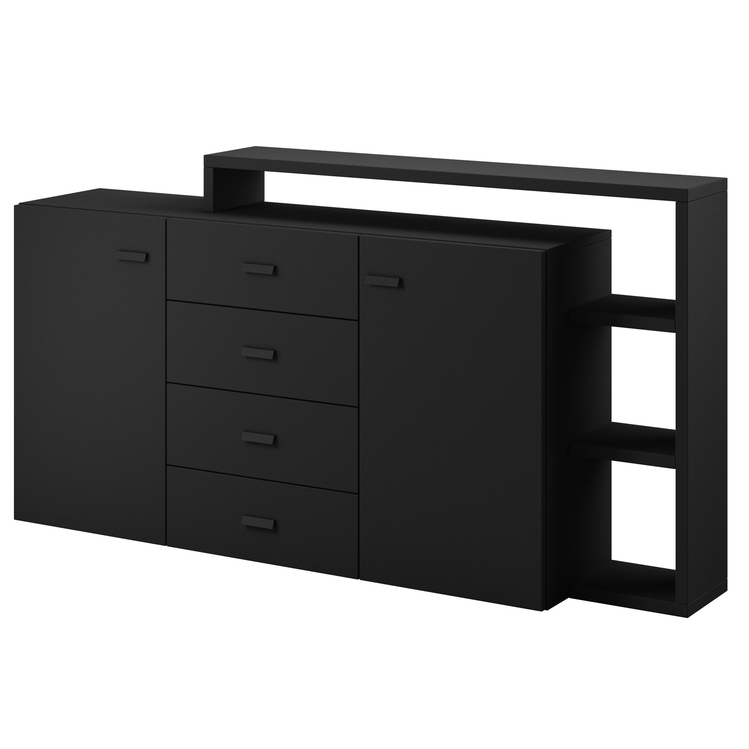 Masseno Kommode BOTTEGA 180 cm Sideboard mit 4 Schubladen und 2 Türen Schwarz