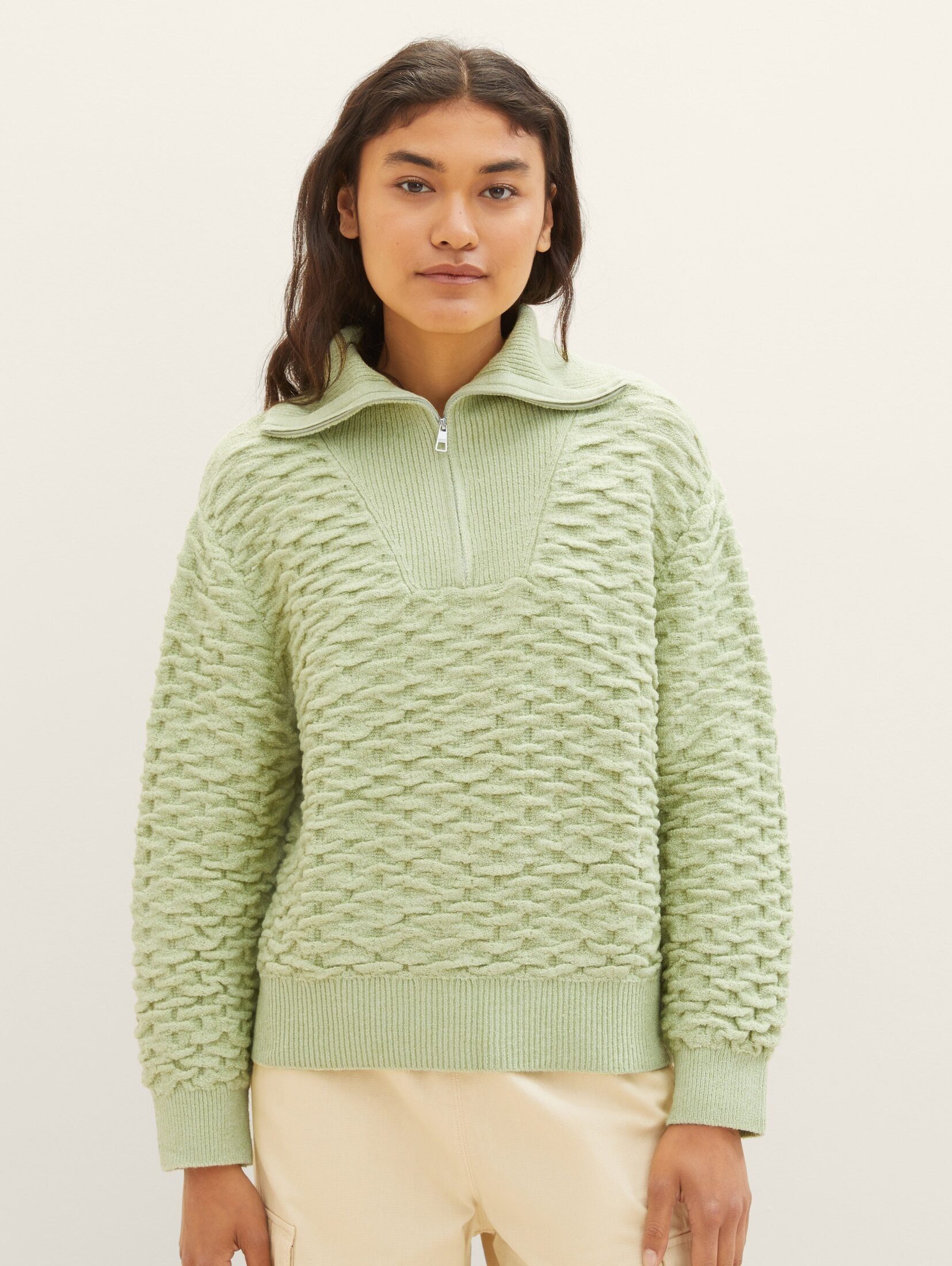 TOM TAILOR Denim Strickpullover Troyer Pullover mit recyceltem Polyester dusty pear green
