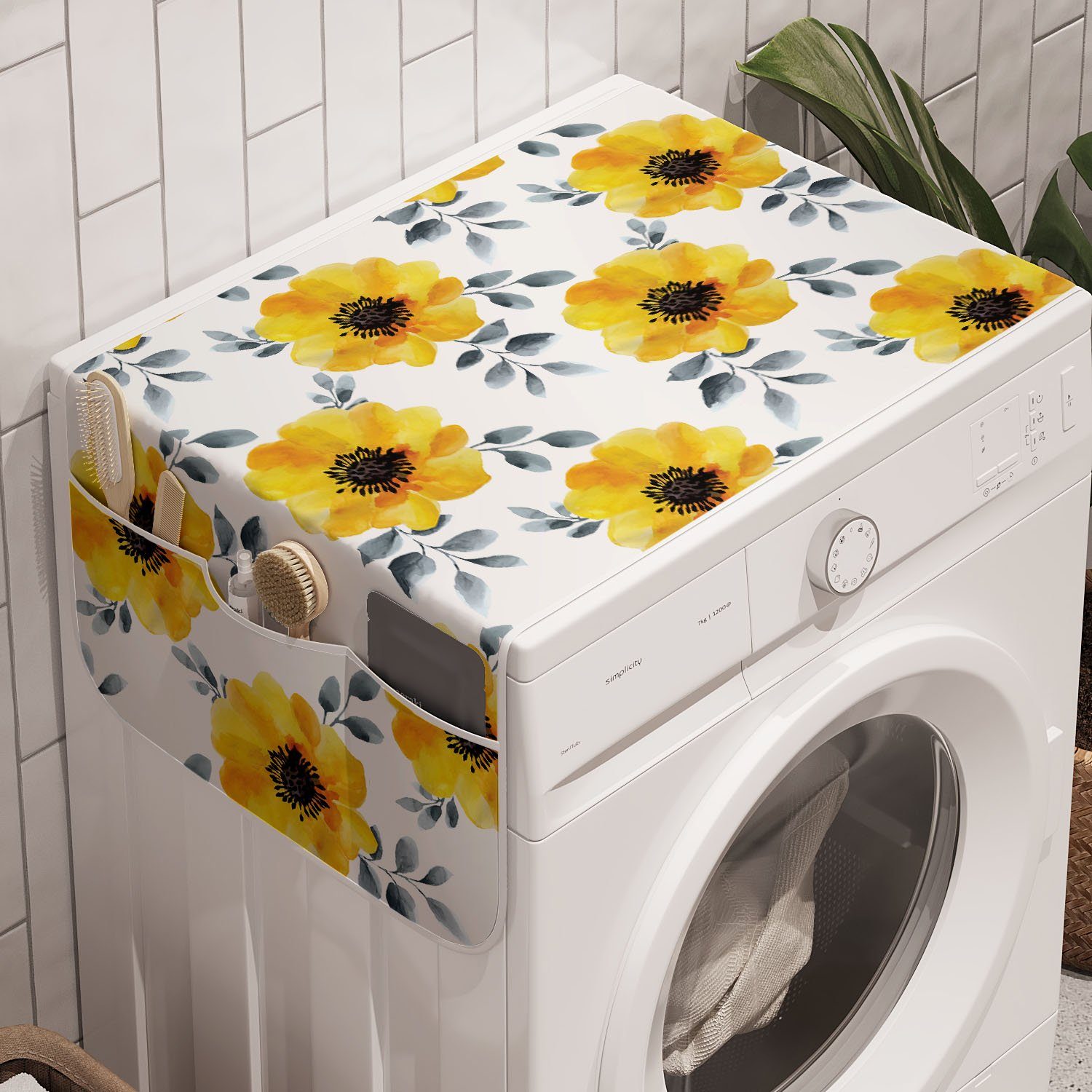 Abakuhaus Badorganizer Anti-Rutsch-Stoffabdeckung für Waschmaschine und Trockner, Blumen Aquarell Mohnblüten