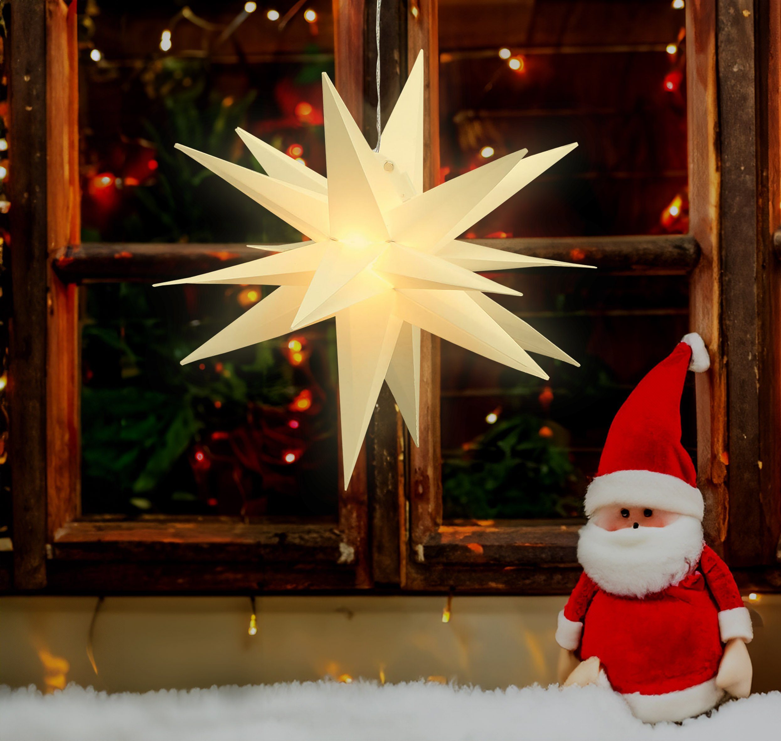 Spetebo LED Stern Deko Leuchte Outdoor - Stern aus Kunststoff - 60cm, An / Aus / Timer, LED, warmweiss, Batterie betriebener LED Weihnachtsstern